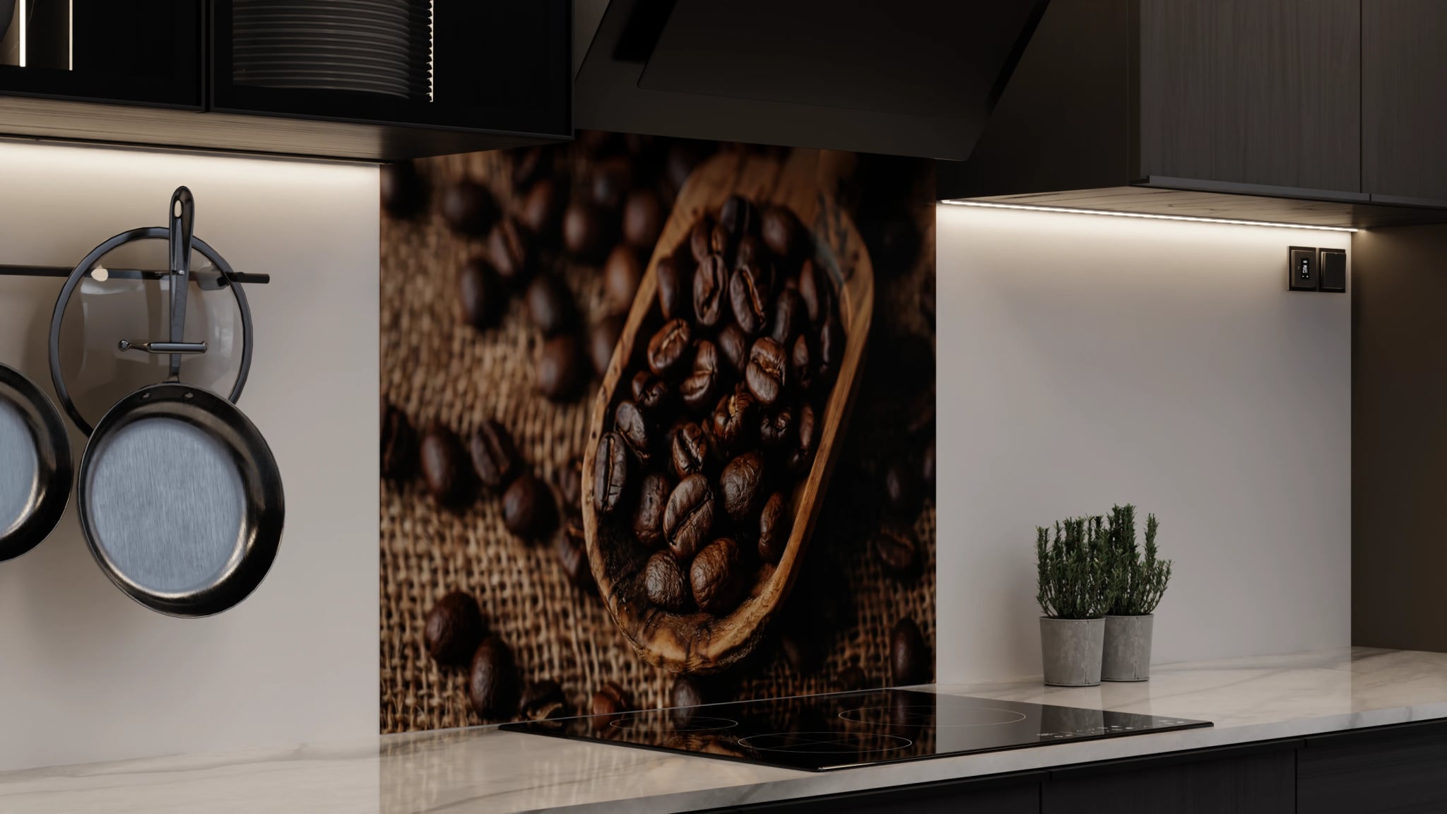 Spritzschutz - Kaffeebohnen Holzlöffel Jute – Bild 4