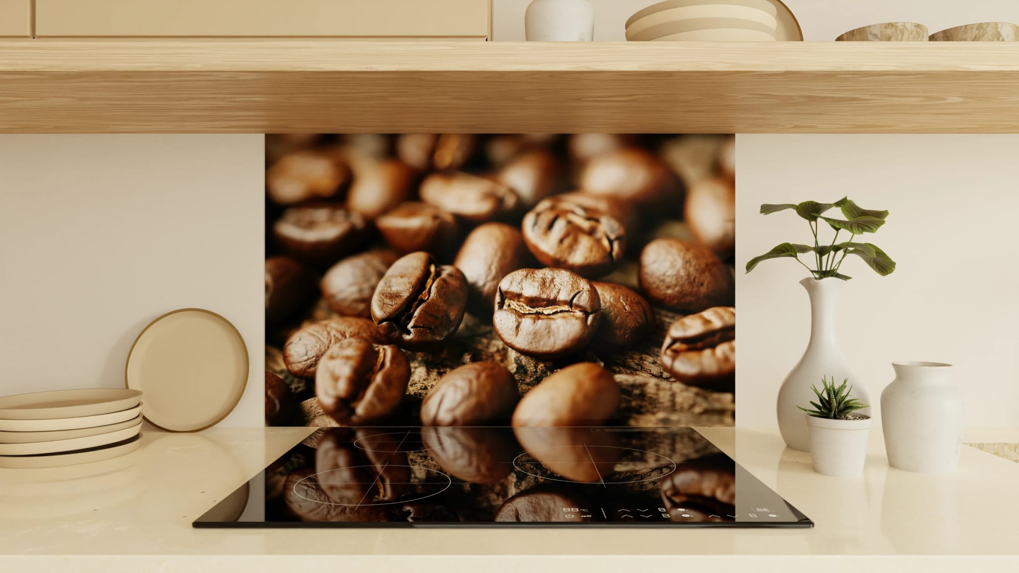 Spritzschutz - Kaffeebohnen Nahaufnahme Holz
