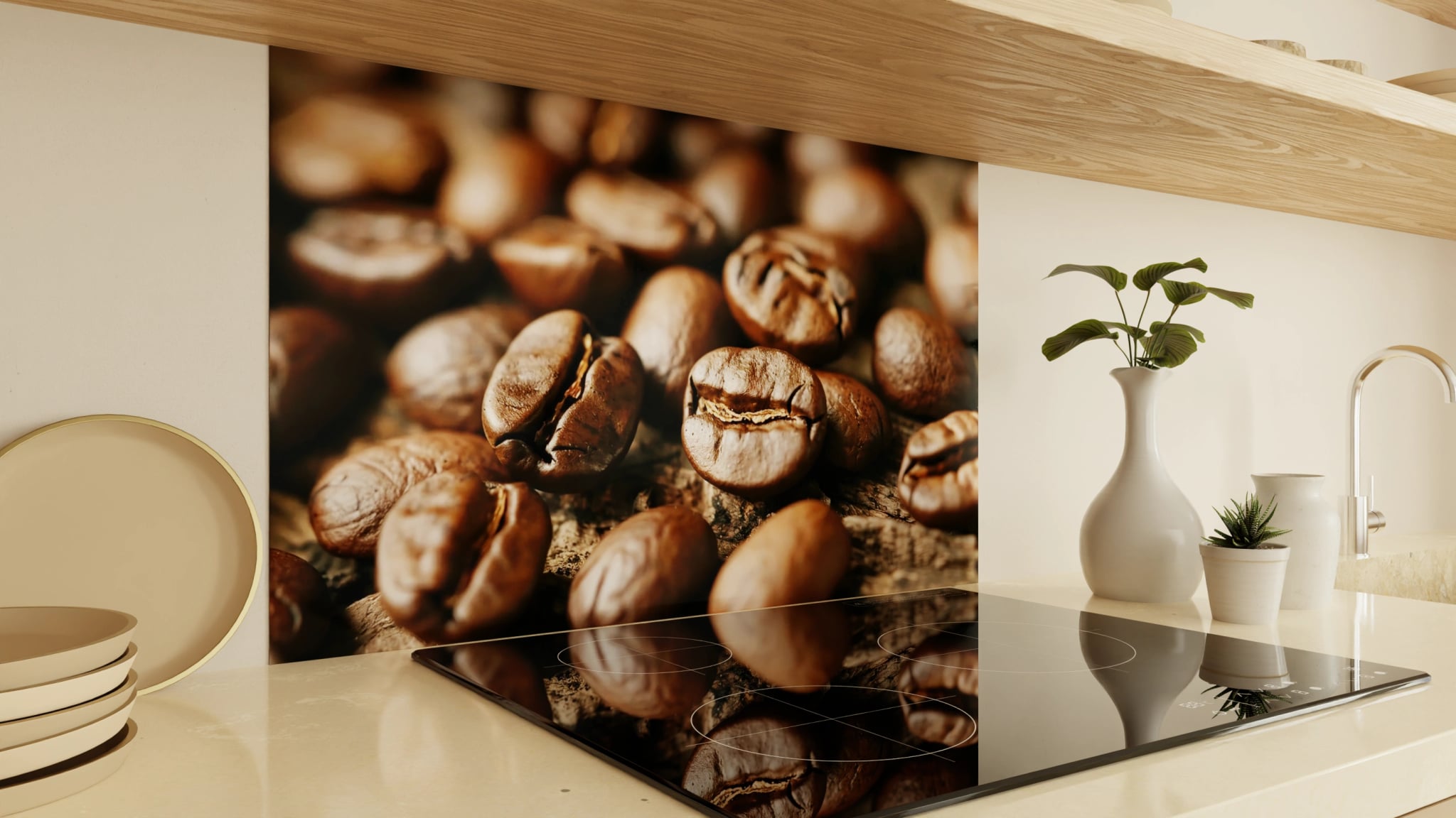 Spritzschutz - Kaffeebohnen Nahaufnahme Holz – Bild 2
