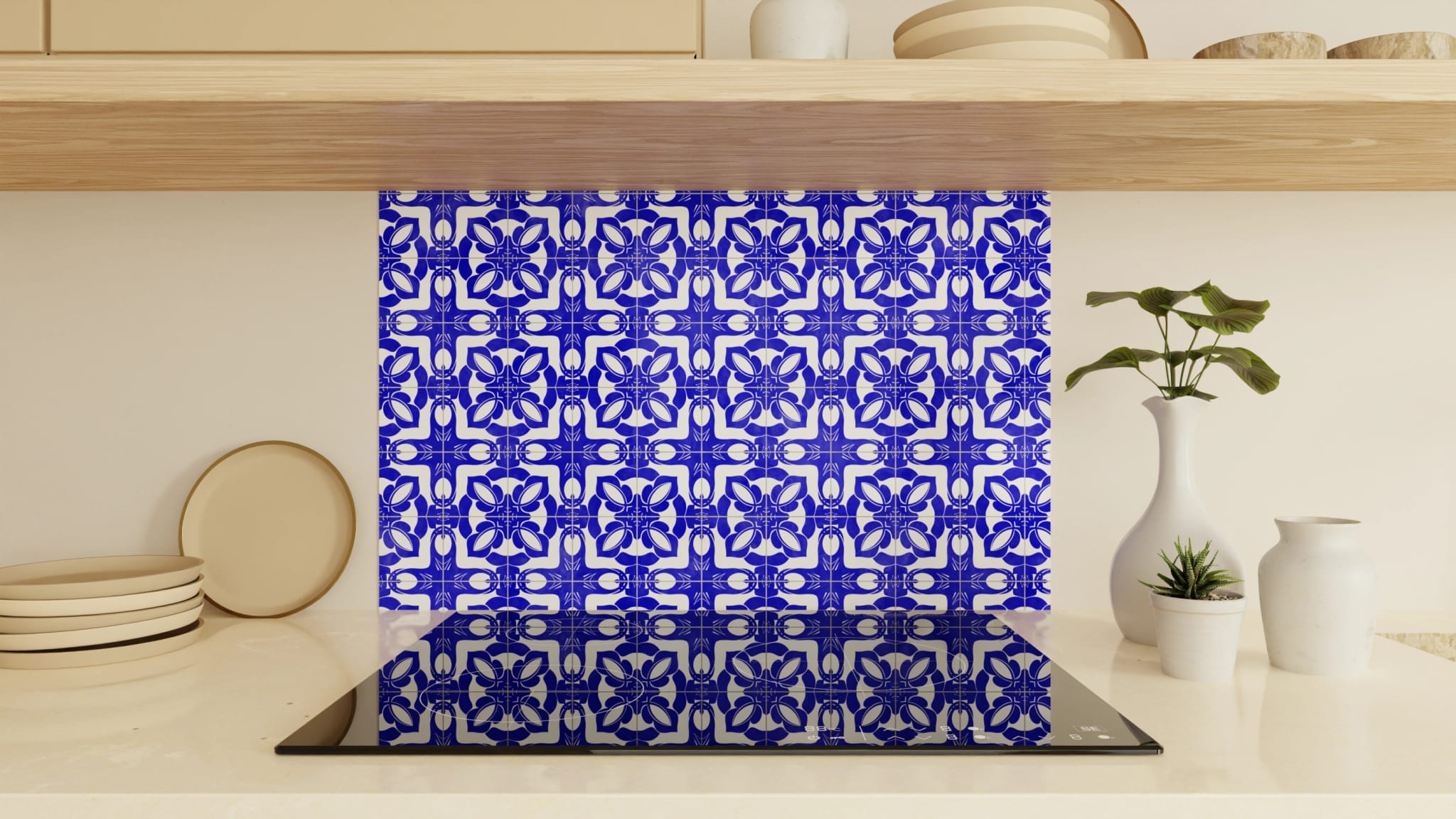 Spritzschutz - Azulejo Tiefblau Floral