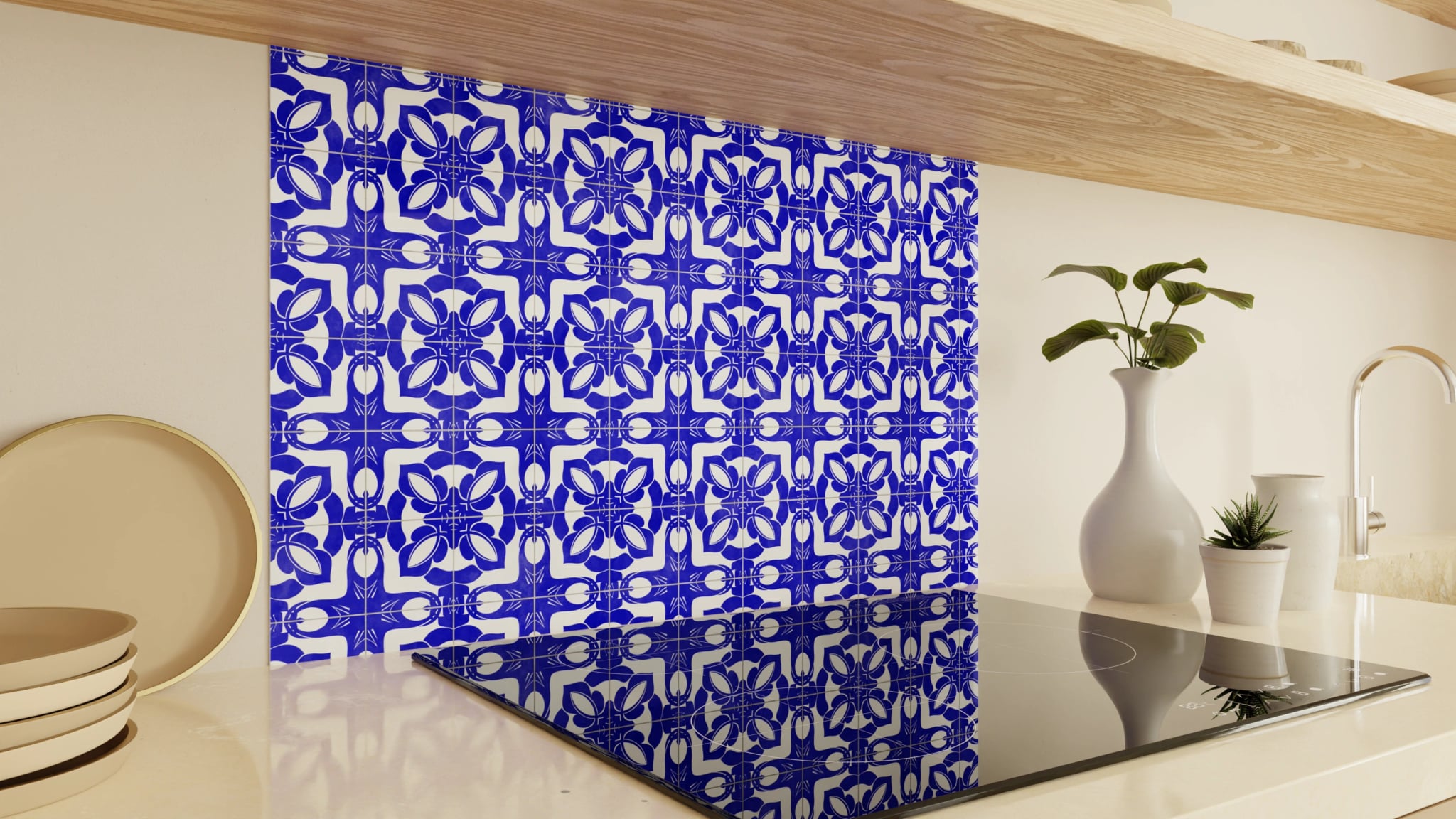 Spritzschutz - Azulejo Tiefblau Floral – Bild 2