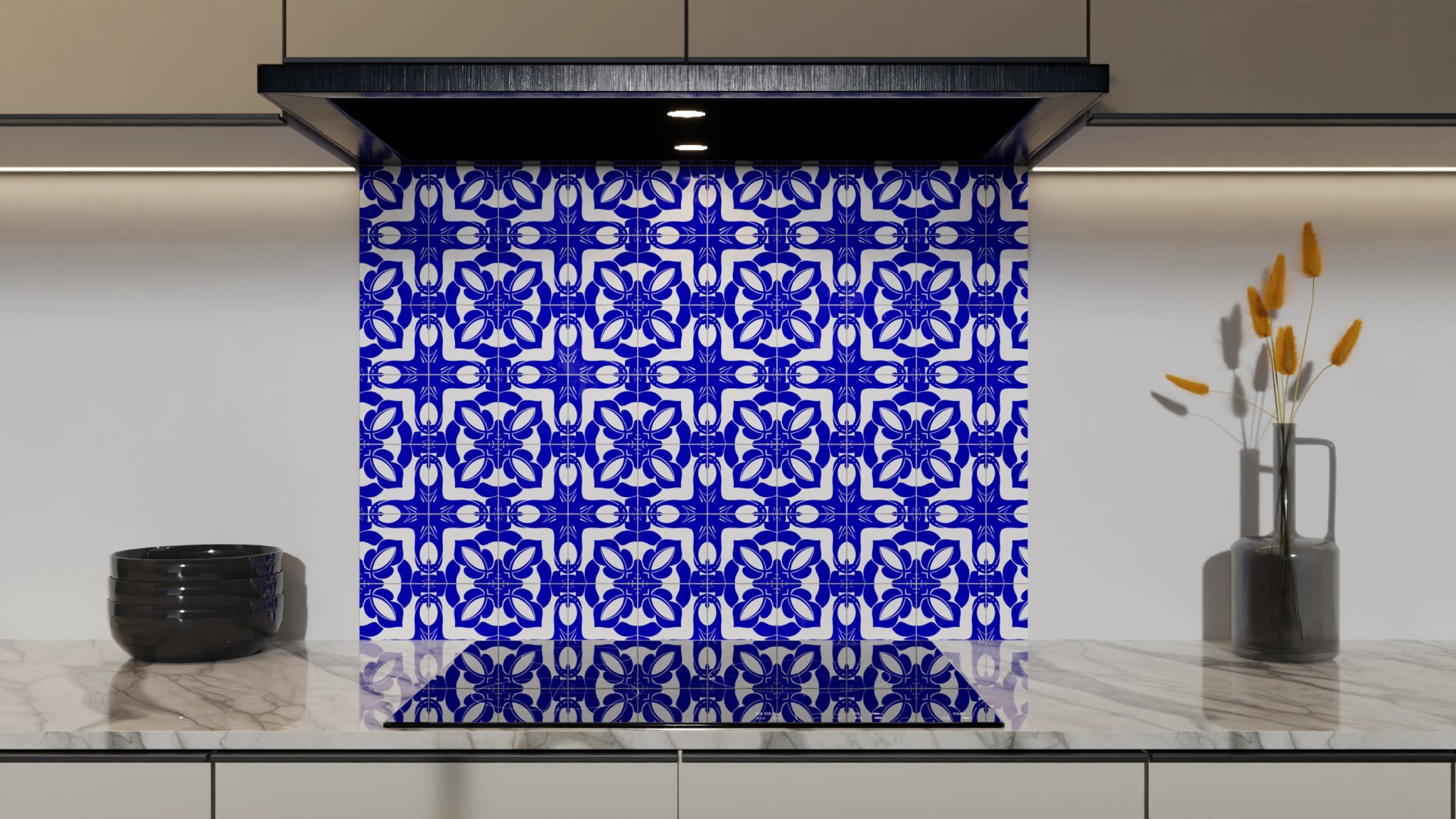 Spritzschutz - Azulejo Tiefblau Floral – Bild 5