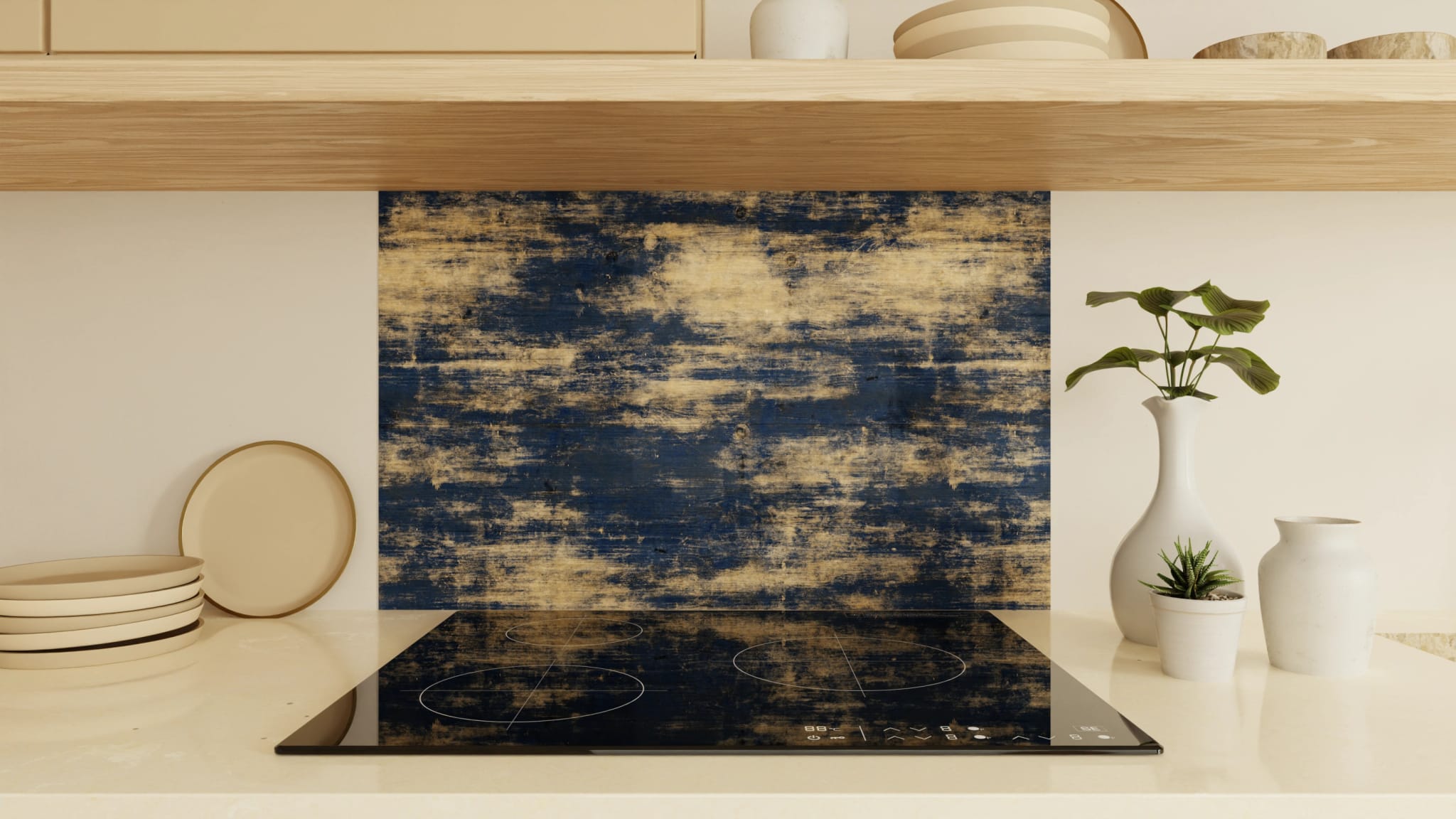 Spritzschutz - Holz Bemalt Blau