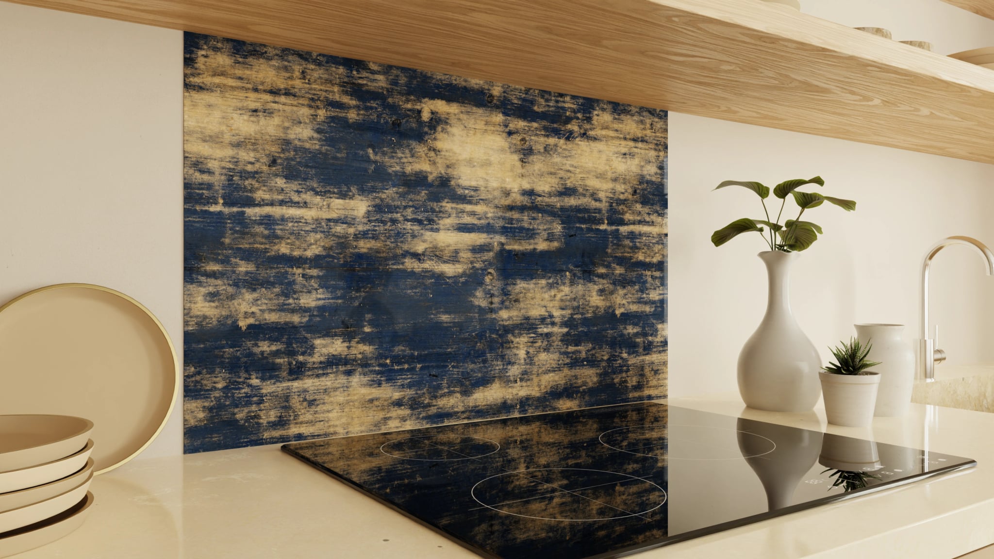 Spritzschutz - Holz Bemalt Blau – Bild 2