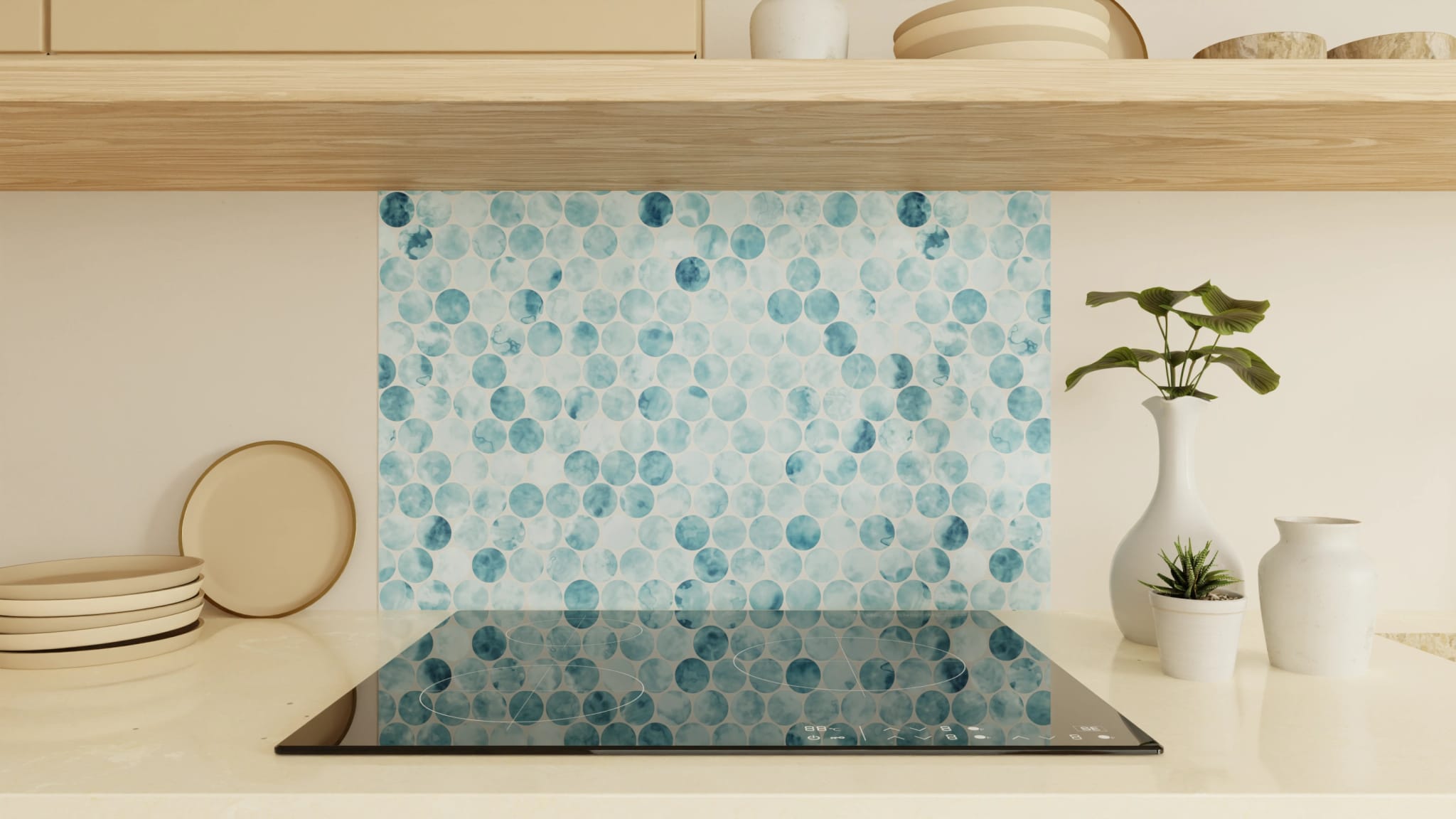 Spritzschutz - Penny-Mosaik Blau-Aquarell
