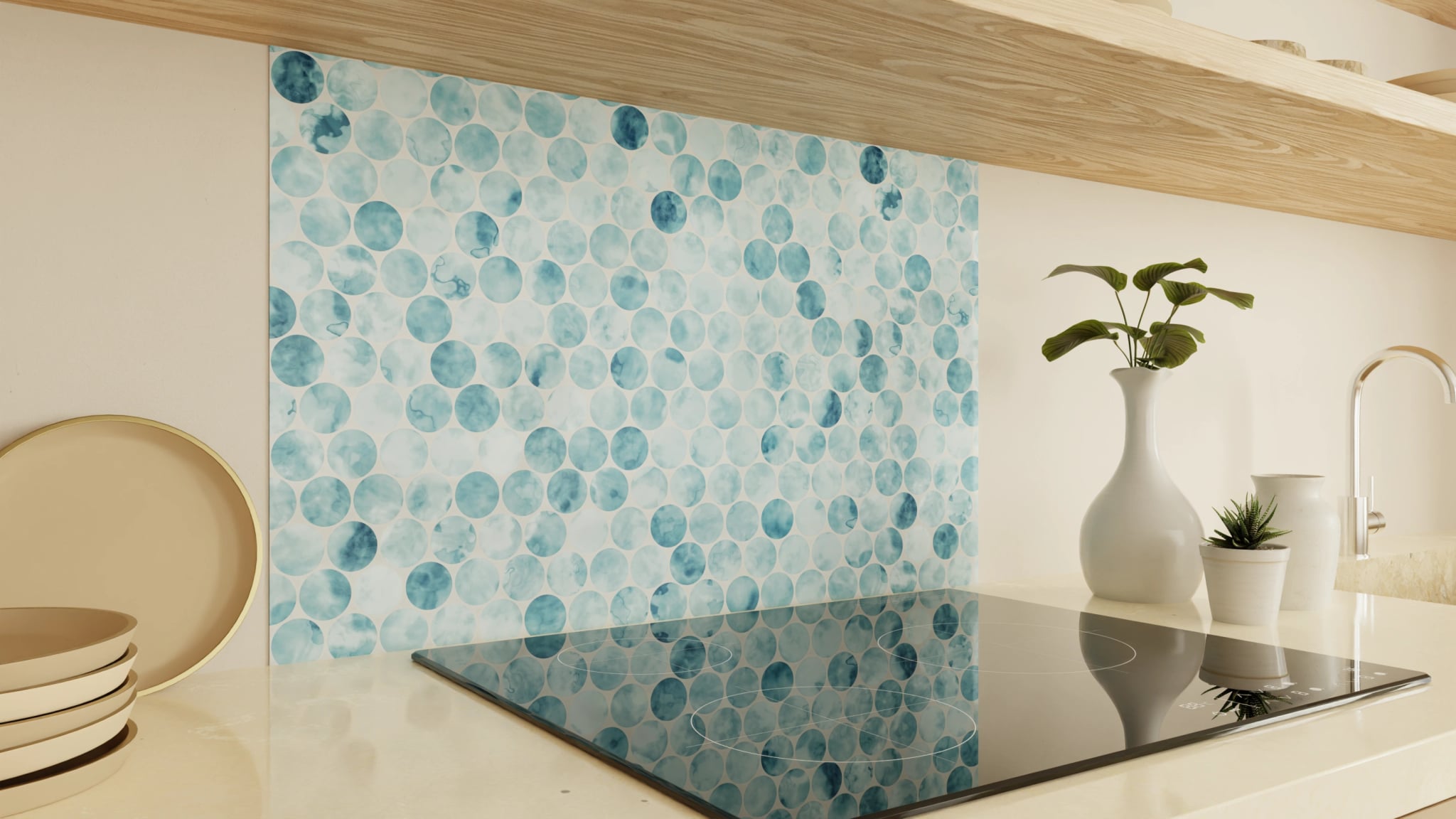 Spritzschutz - Penny-Mosaik Blau-Aquarell – Bild 2