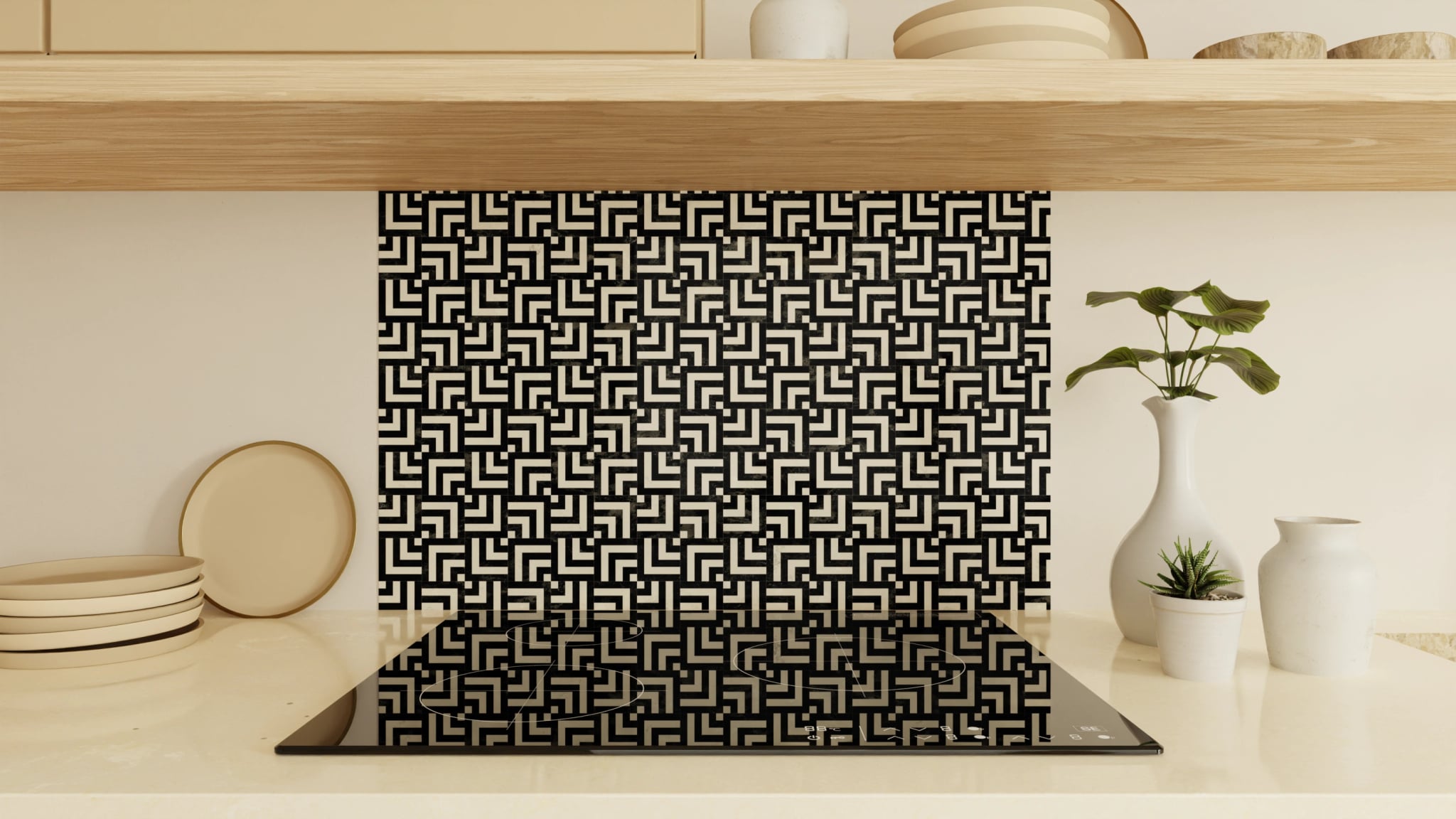 Spritzschutz - Labyrinth Schwarz-Beige – Bild 1