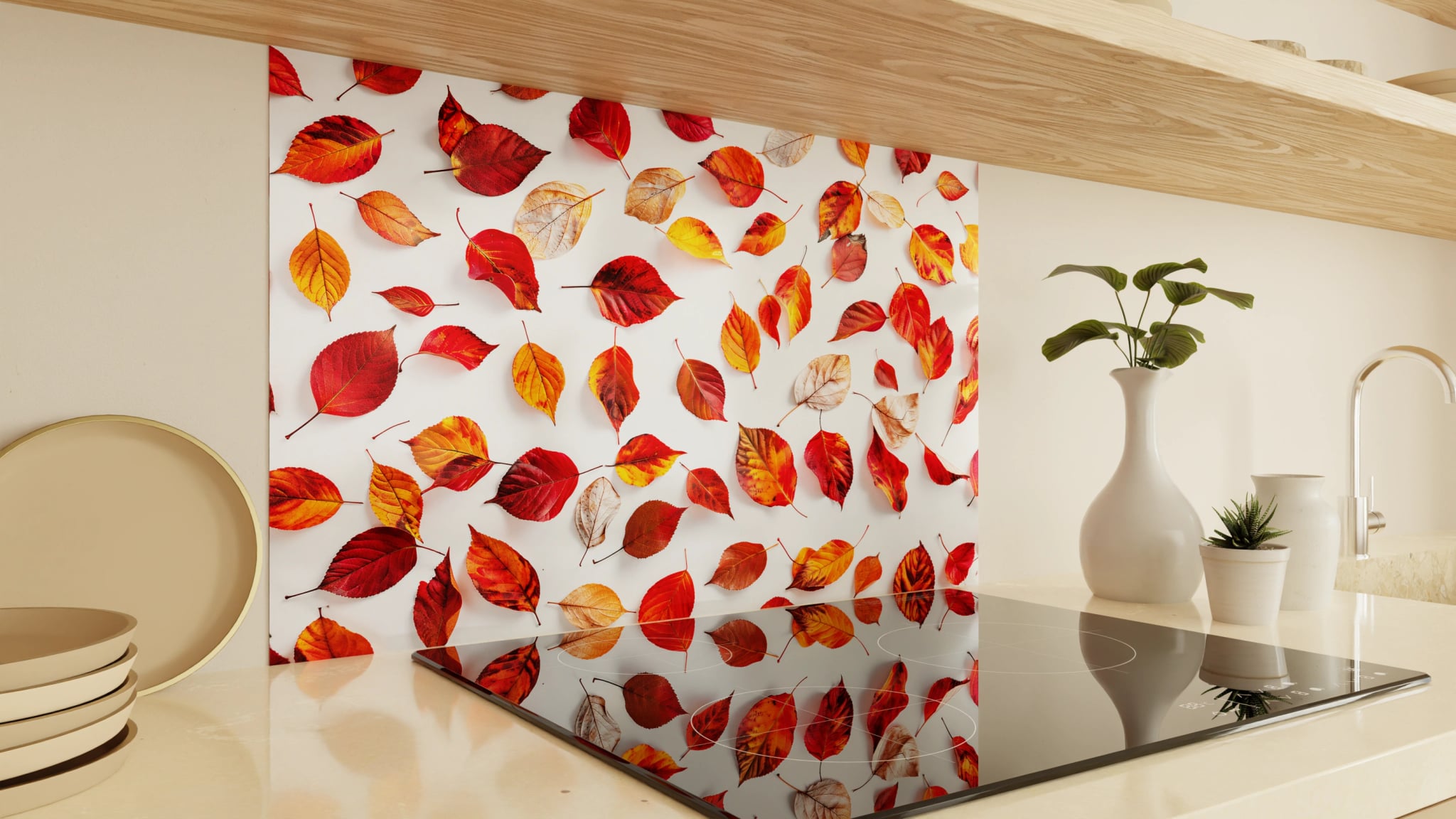 Spritzschutz - Herbstblätter Rot auf Weiß – Bild 2