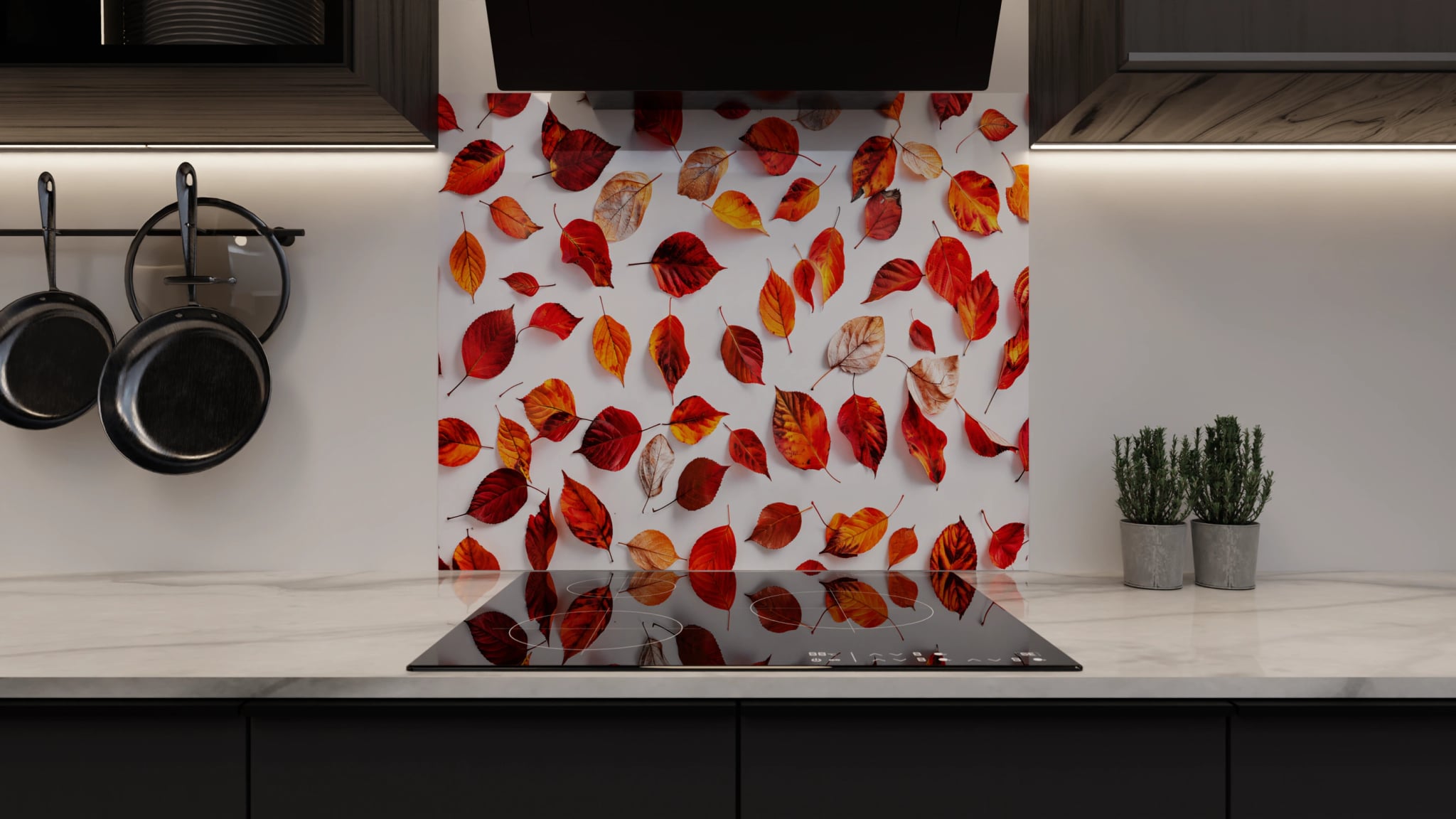 Spritzschutz - Herbstblätter Rot auf Weiß – Bild 3
