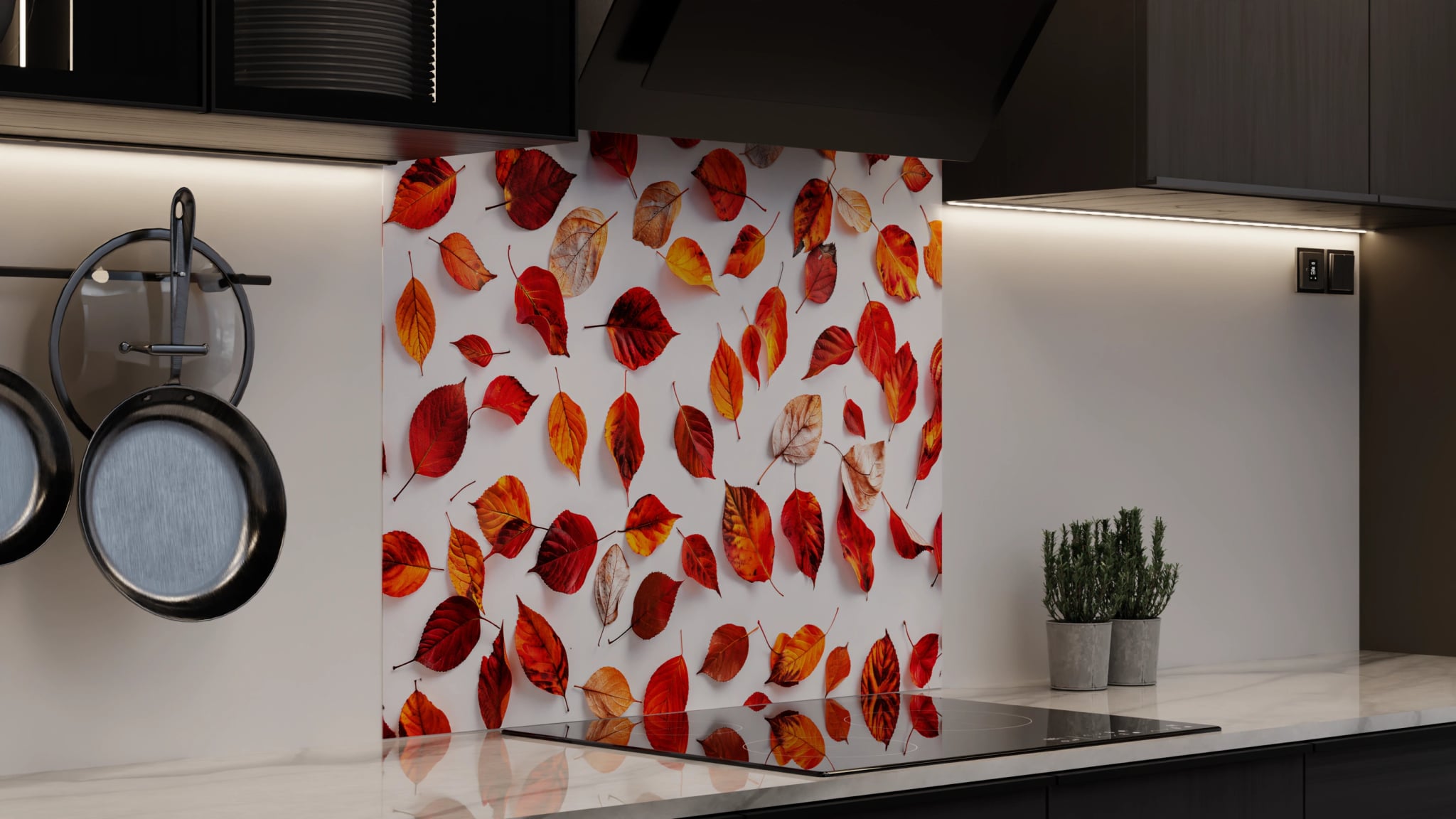 Spritzschutz - Herbstblätter Rot auf Weiß – Bild 4