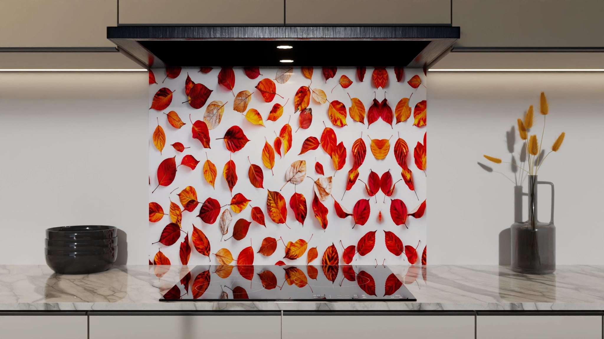 Spritzschutz - Herbstblätter Rot auf Weiß – Bild 5