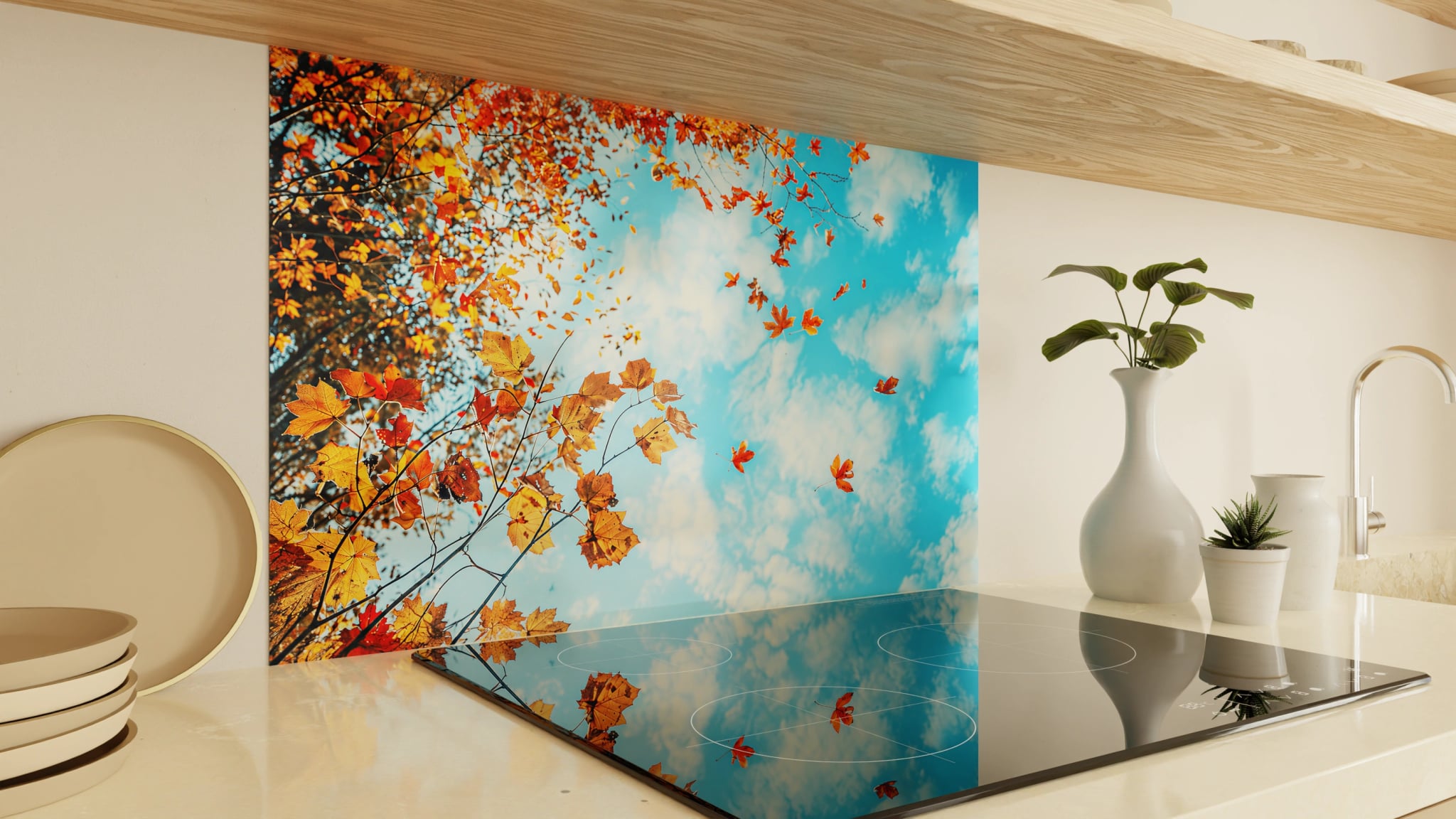 Spritzschutz - Herbstlaub Himmelblau – Bild 2