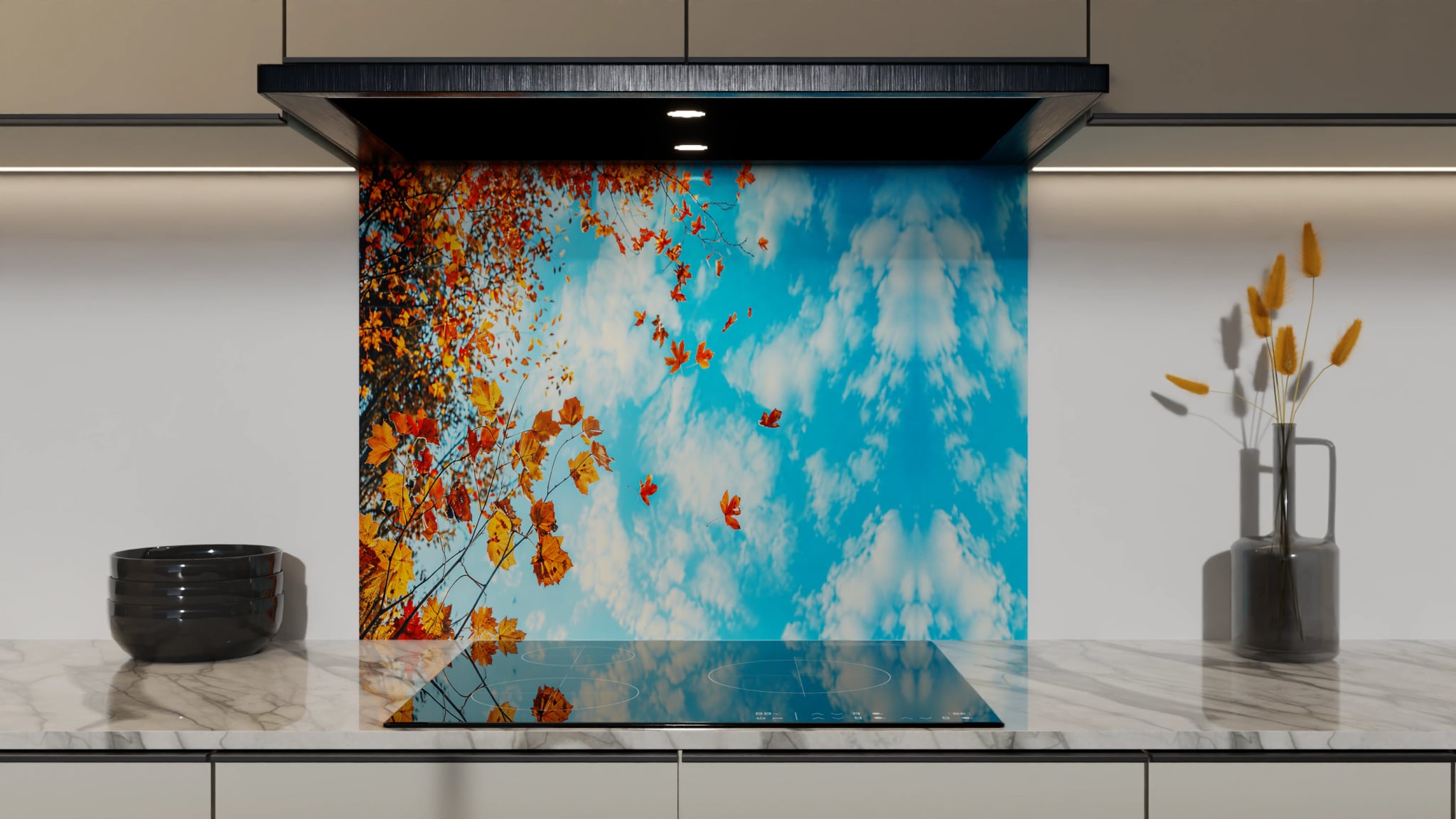 Spritzschutz - Herbstlaub Himmelblau – Bild 5
