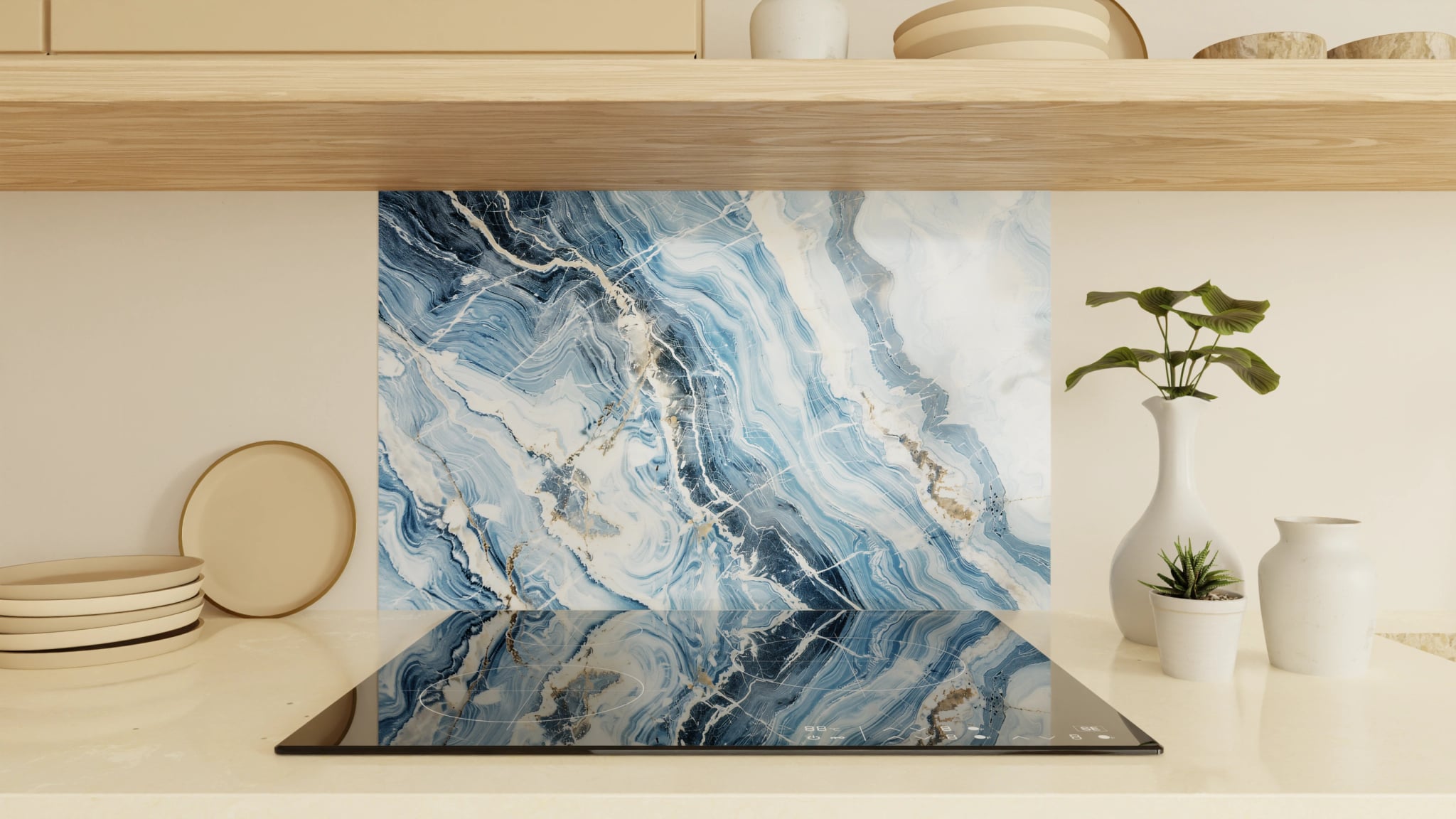 Spritzschutz - Marmor Blau-Weiß Gold – Bild 1