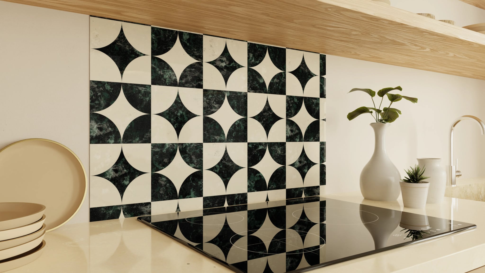 Spritzschutz - Marmor Quatrefoil Dunkelgrün – Bild 2