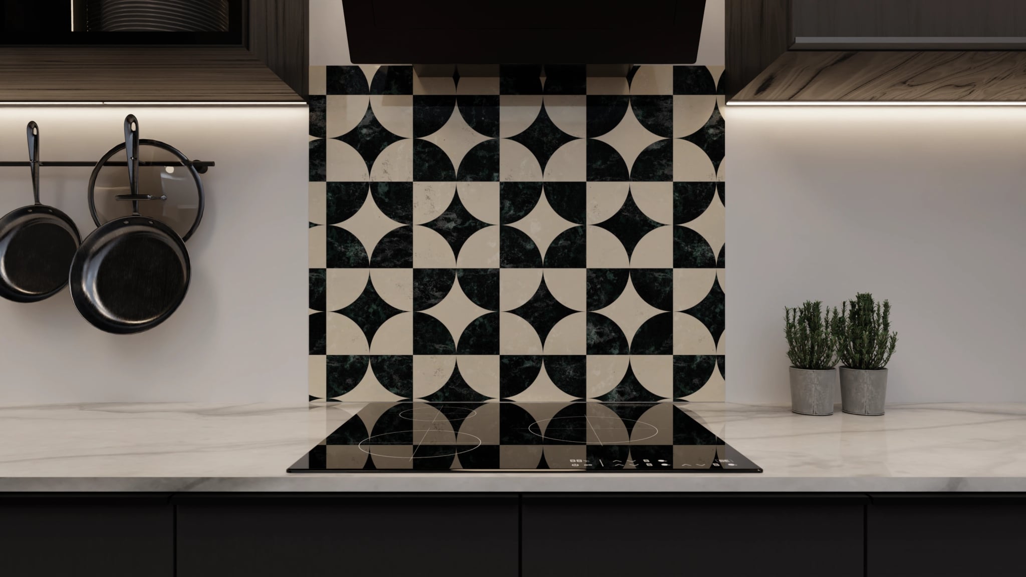 Spritzschutz - Marmor Quatrefoil Dunkelgrün – Bild 3