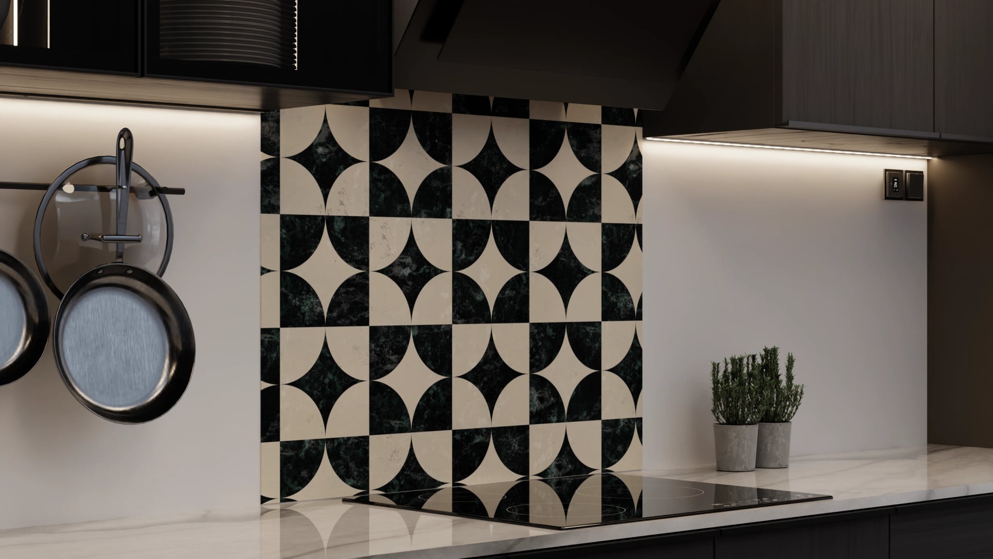 Spritzschutz - Marmor Quatrefoil Dunkelgrün – Bild 4