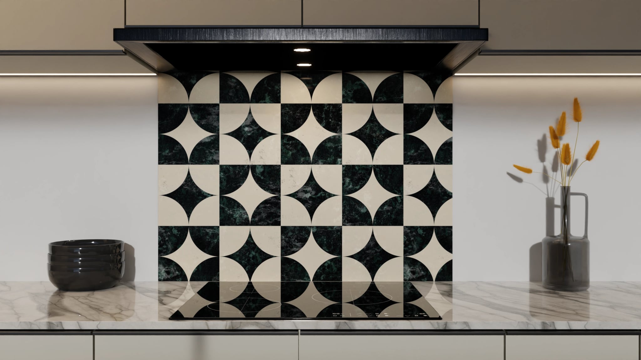 Spritzschutz - Marmor Quatrefoil Dunkelgrün – Bild 5