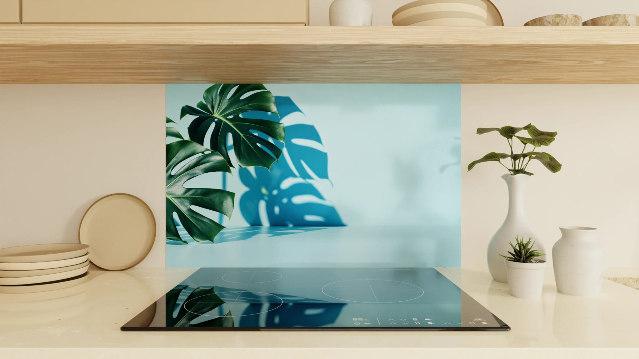Spritzschutz - Monstera Hellblau Minimal