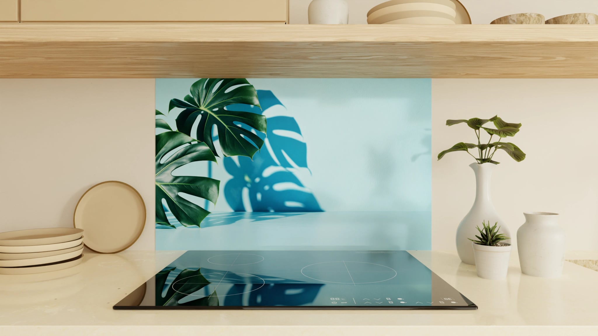 Spritzschutz - Monstera Hellblau Minimal – Bild 1