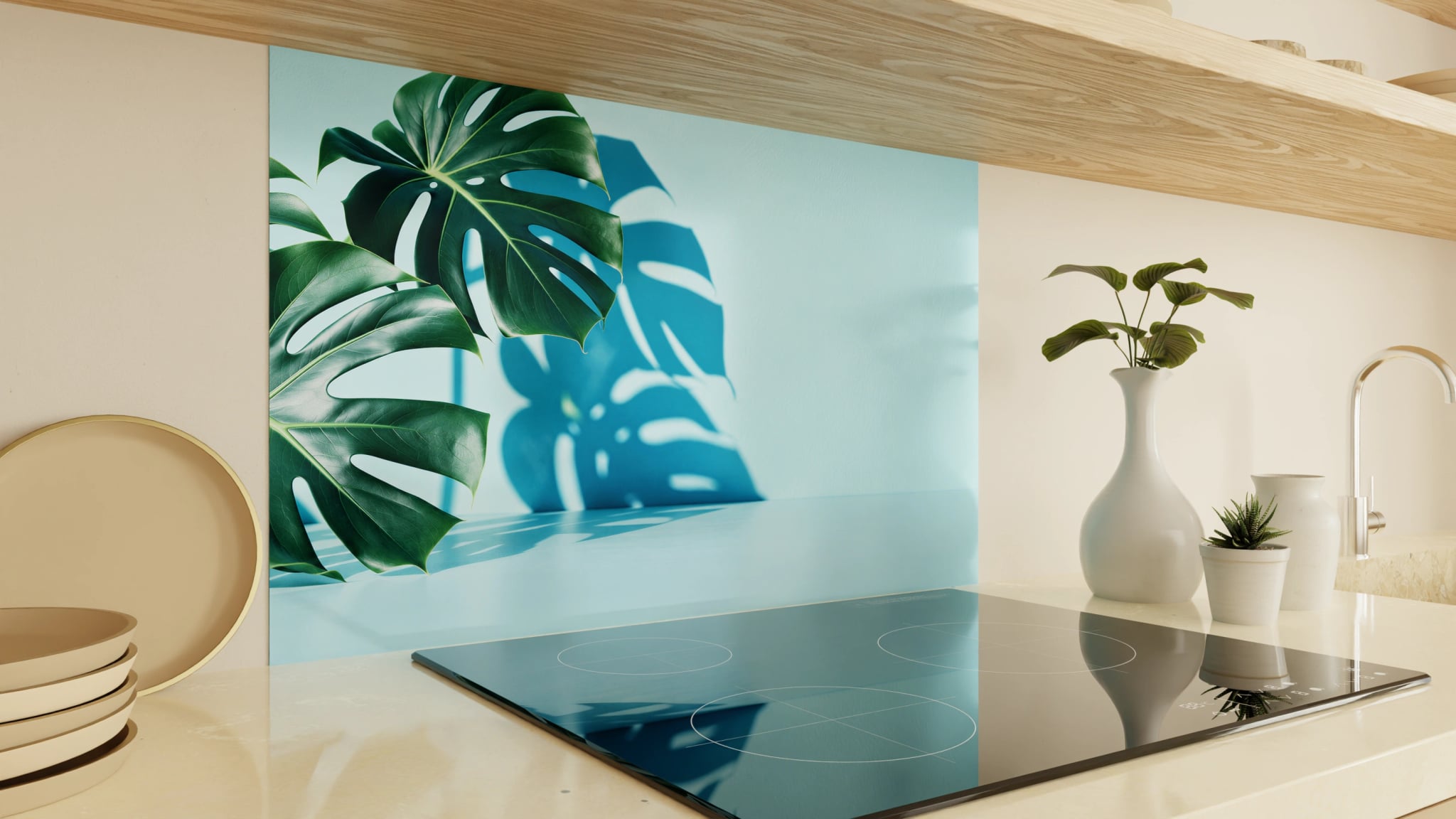 Spritzschutz - Monstera Hellblau Minimal – Bild 2