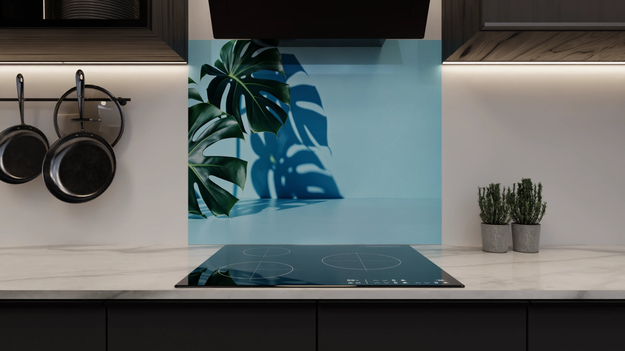 Spritzschutz - Monstera Hellblau Minimal – Bild 3