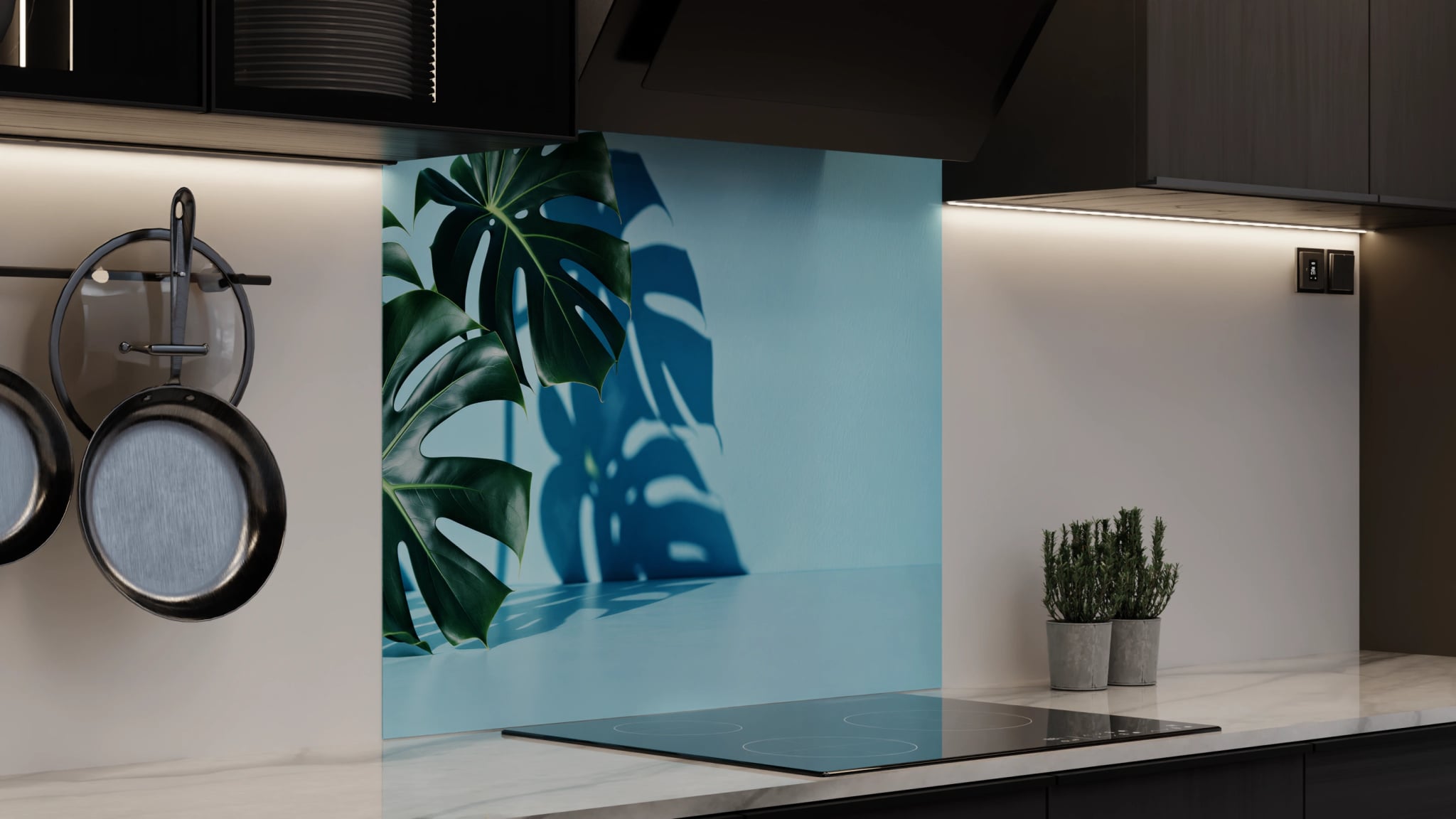 Spritzschutz - Monstera Hellblau Minimal – Bild 4