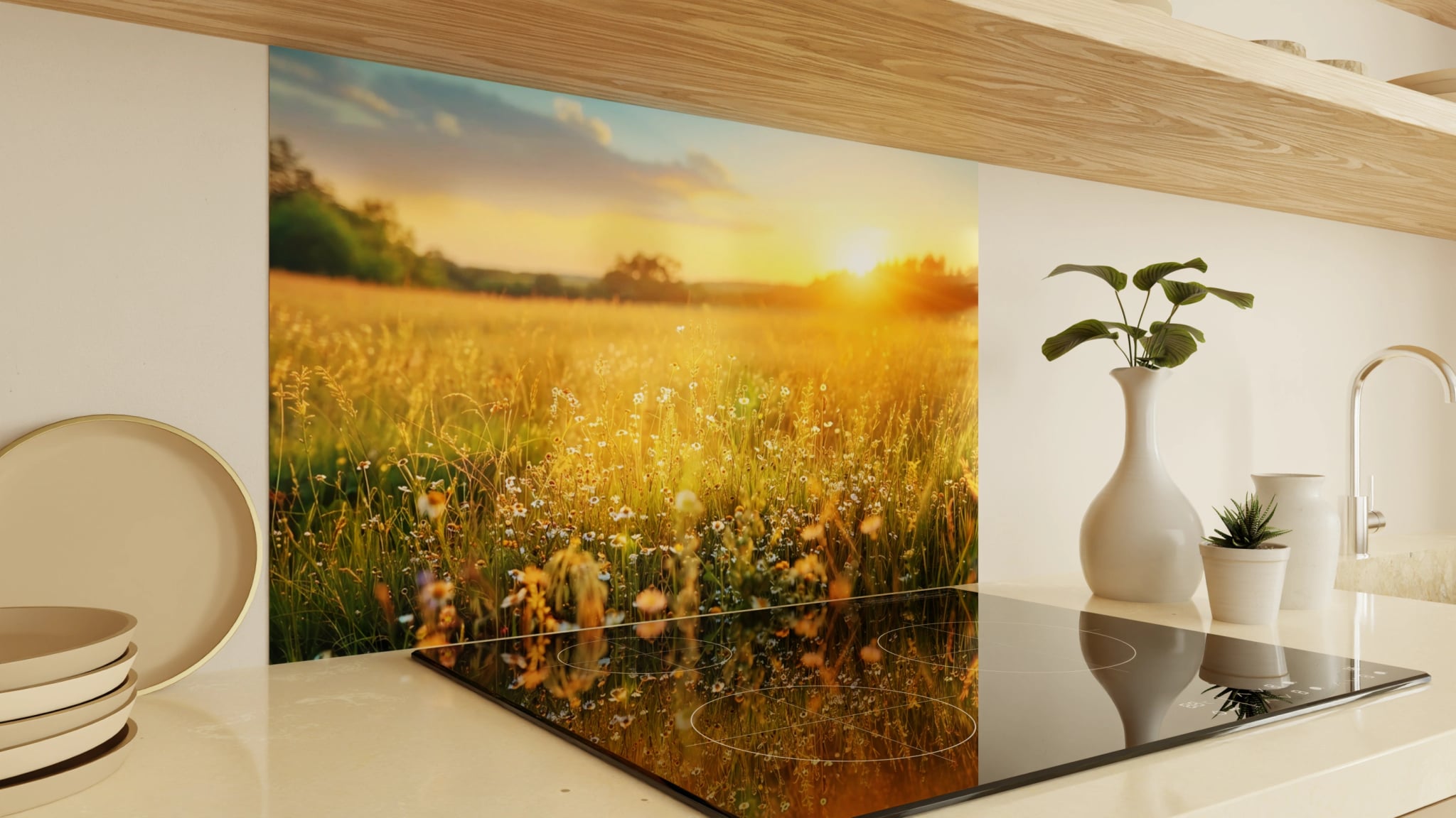 Spritzschutz - Sommerwiese Sonnenuntergang – Bild 2