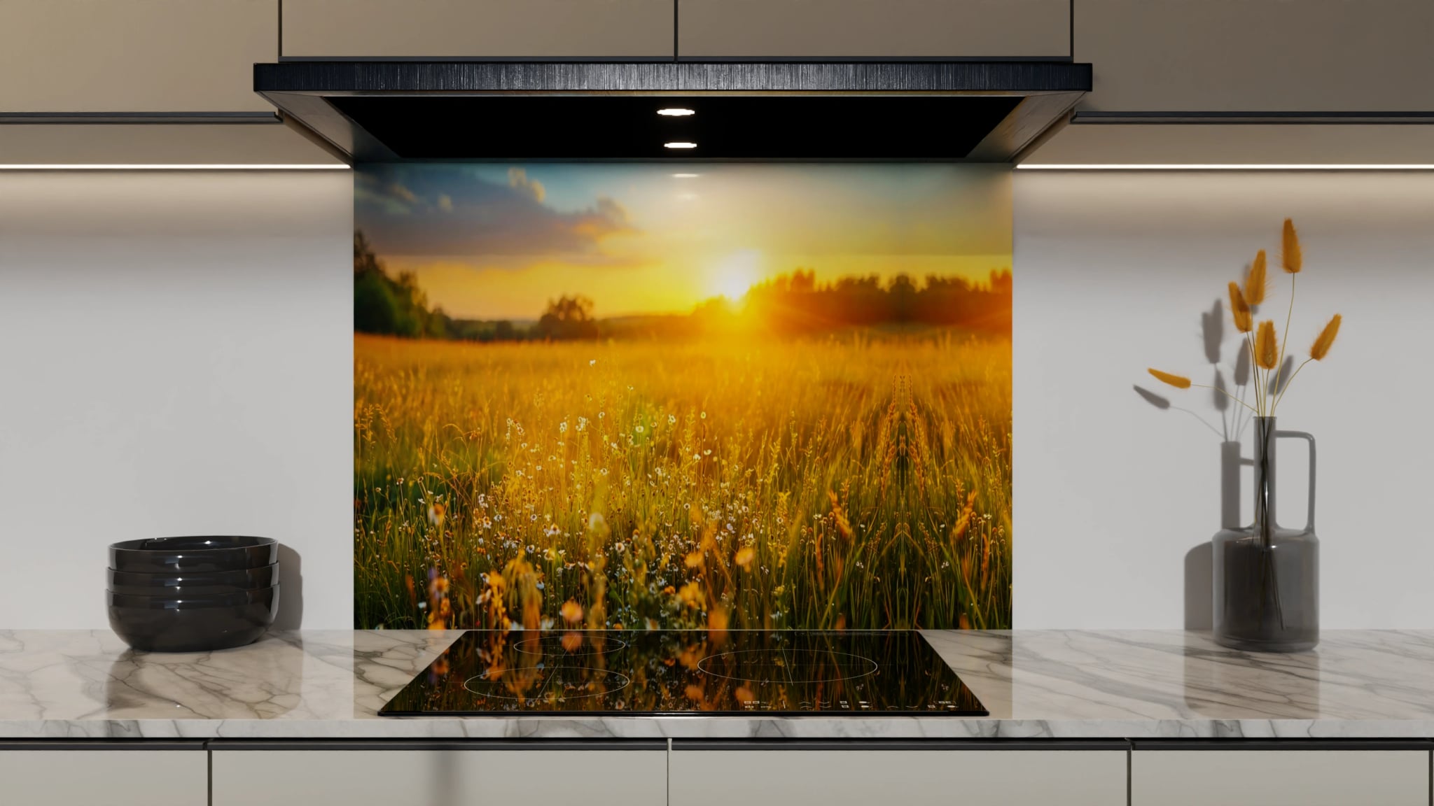 Spritzschutz - Sommerwiese Sonnenuntergang – Bild 5