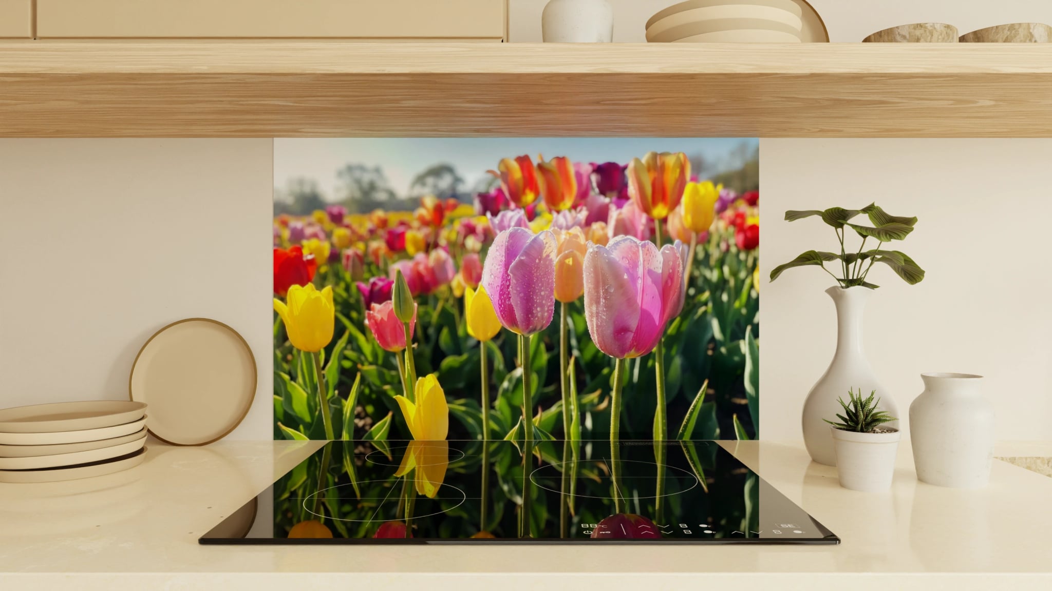 Spritzschutz - Tulpen Bunt Regentropfen – Bild 1