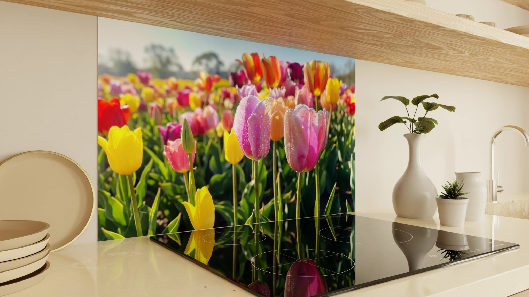 Spritzschutz - Tulpen Bunt Regentropfen – Bild 2
