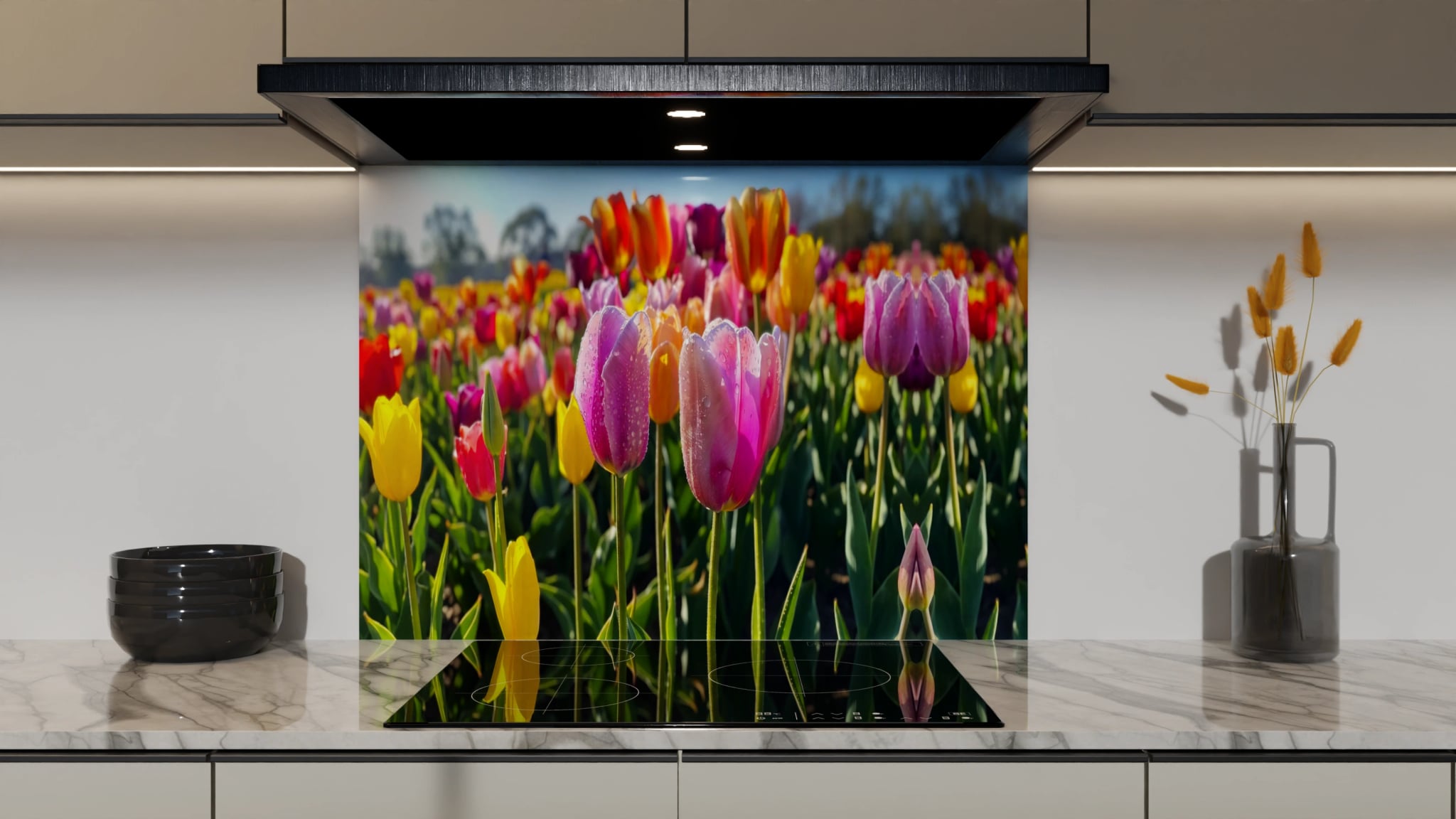 Spritzschutz - Tulpen Bunt Regentropfen – Bild 5