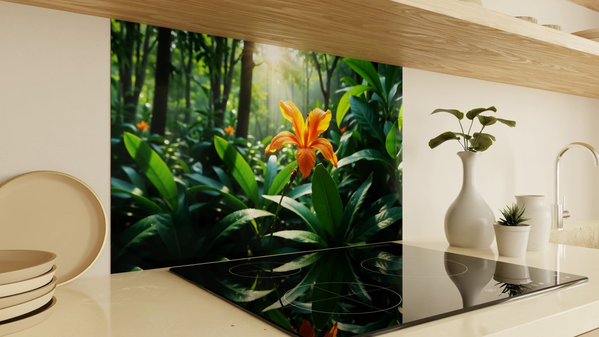 Spritzschutz - Tropenblüte Orange Wald – Bild 2