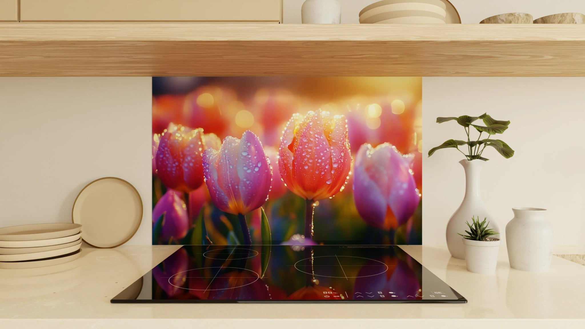 Spritzschutz - Tulpen Lila Gold Bokeh – Bild 1