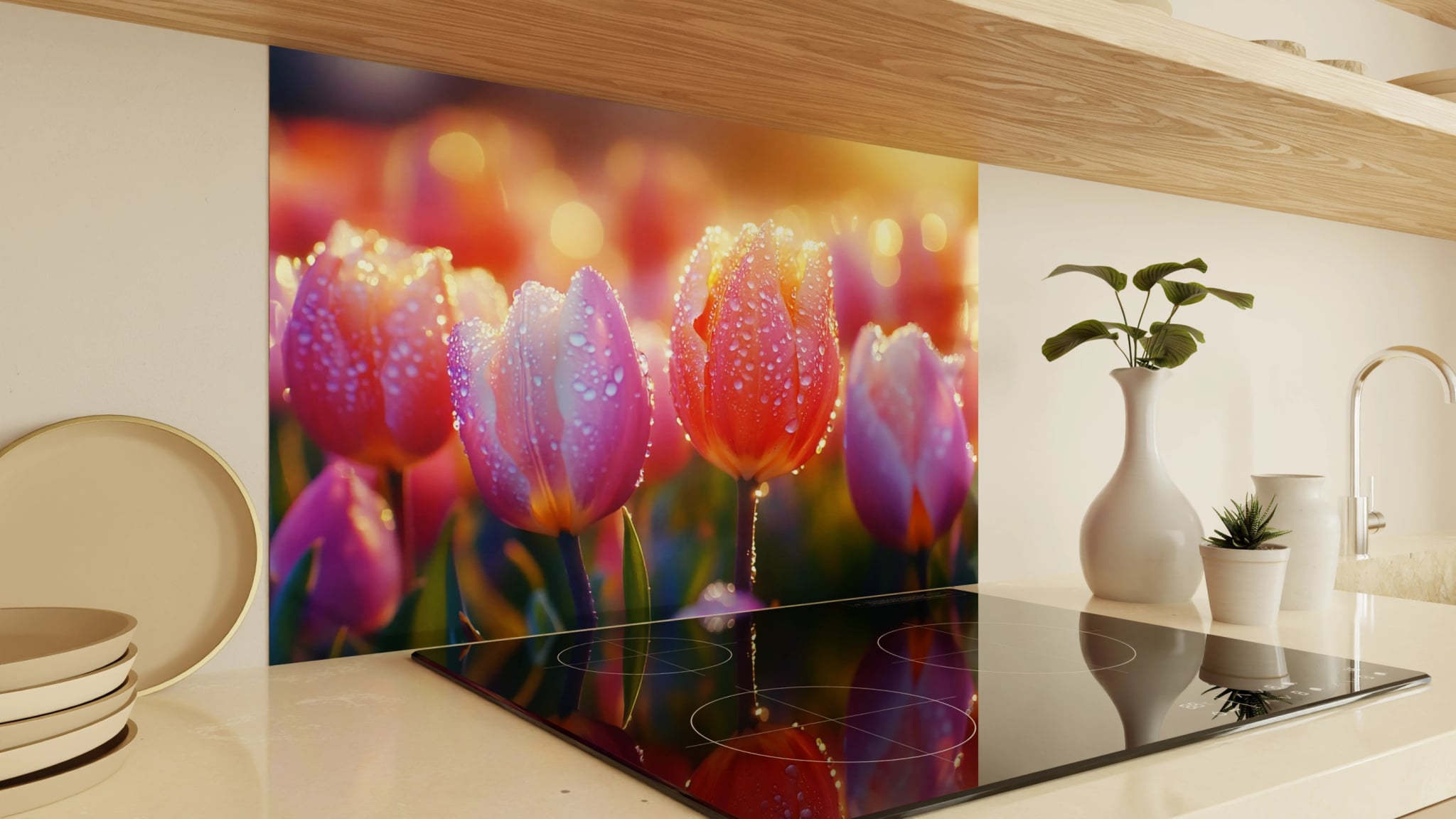 Spritzschutz - Tulpen Lila Gold Bokeh – Bild 2