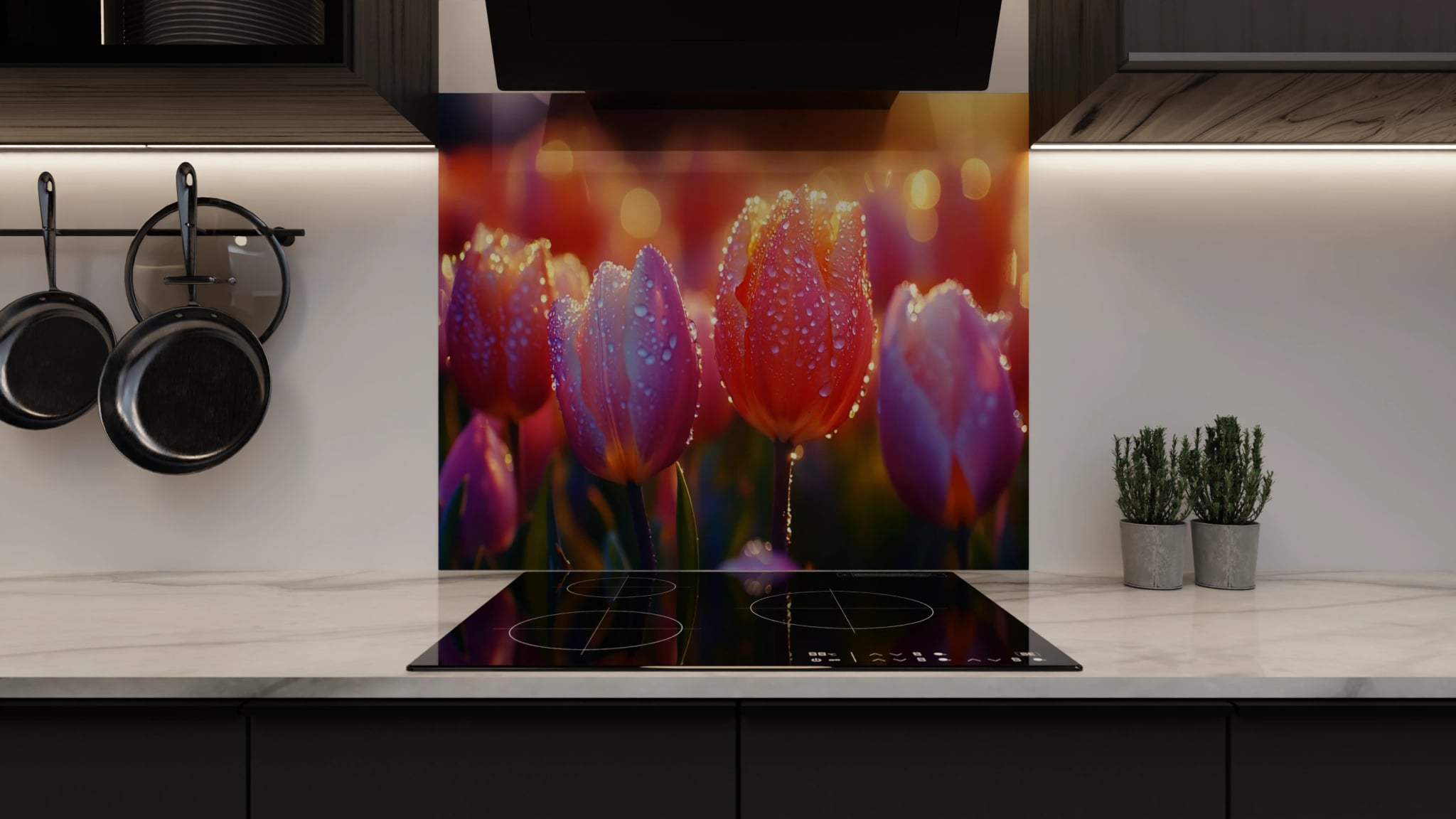 Spritzschutz - Tulpen Lila Gold Bokeh – Bild 3