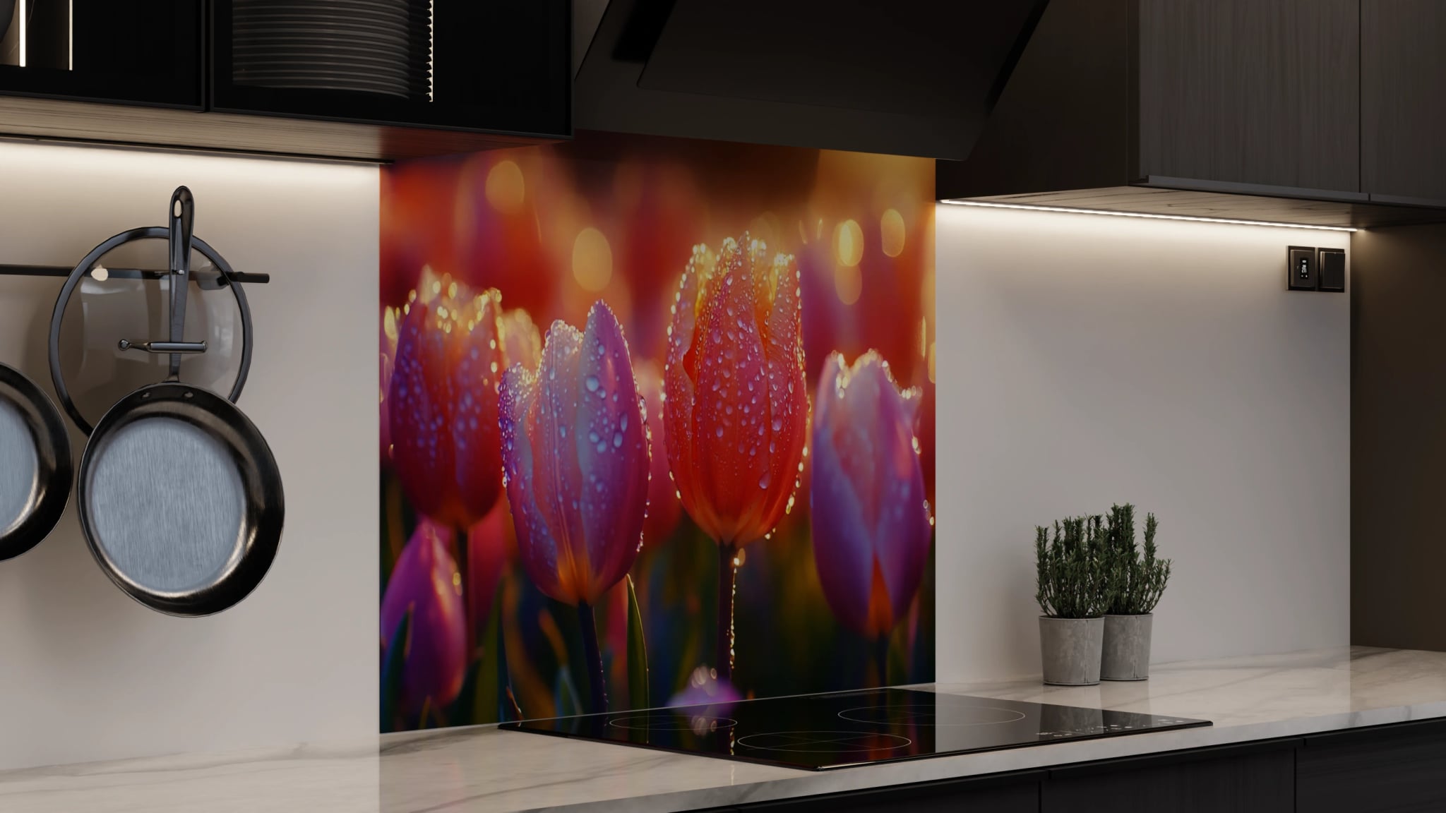 Spritzschutz - Tulpen Lila Gold Bokeh – Bild 4