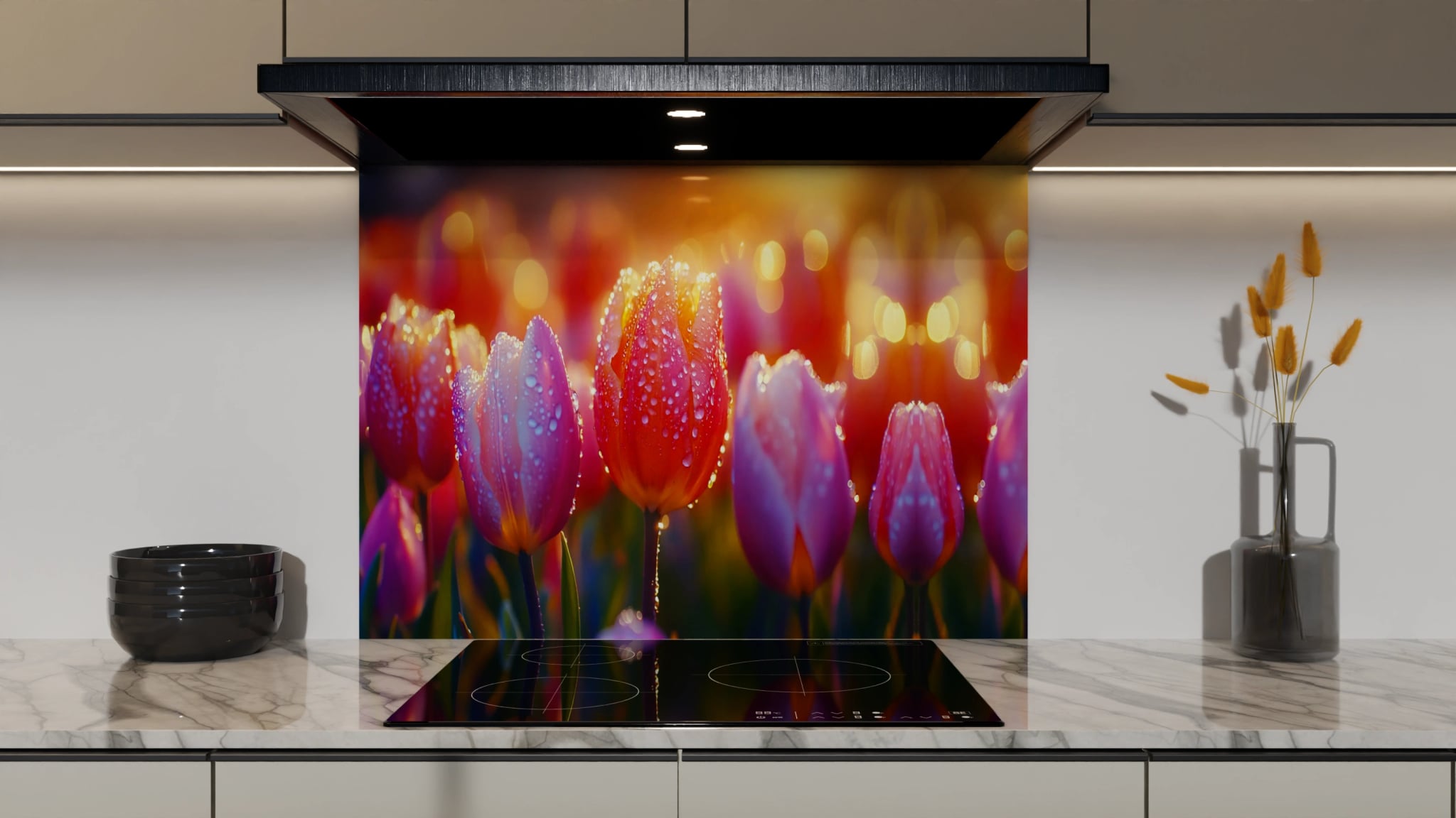 Spritzschutz - Tulpen Lila Gold Bokeh – Bild 5