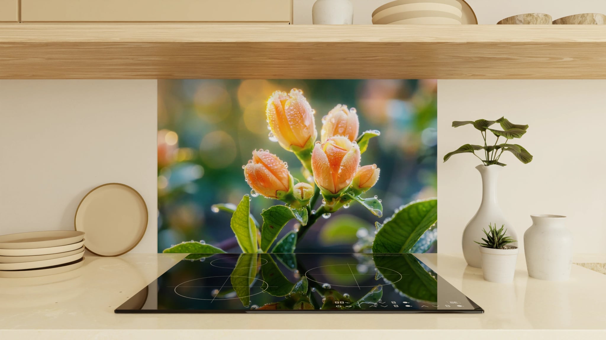 Spritzschutz - Rosenknospen Pfirsich Tau – Bild 1