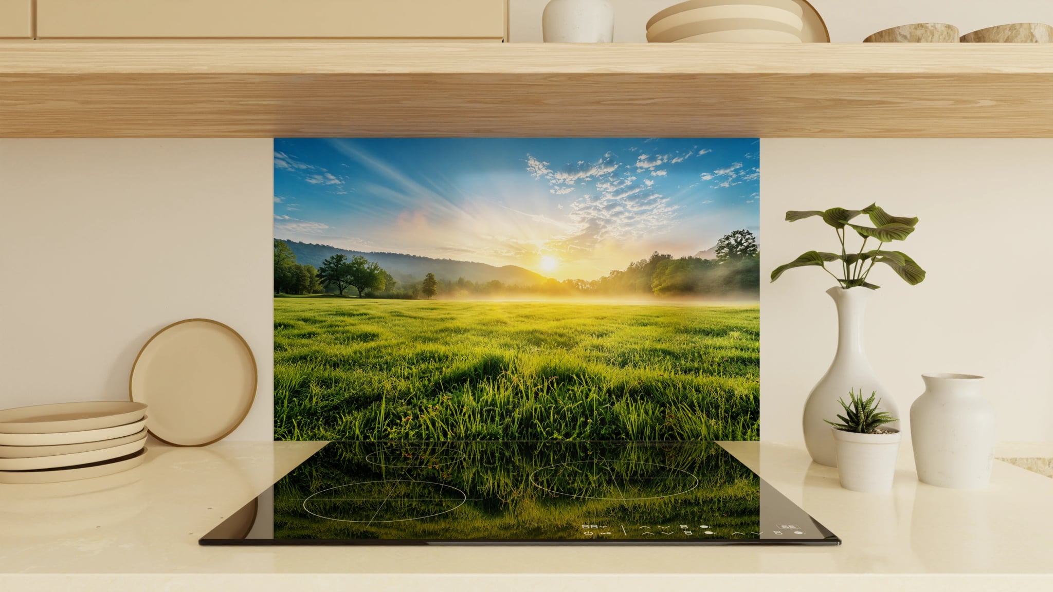 Spritzschutz - Wiesenlandschaft Morgennebel – Bild 1