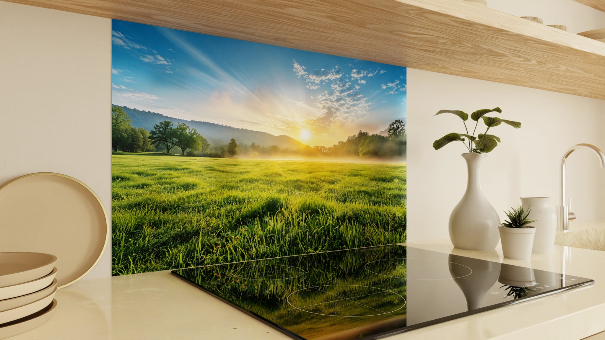 Spritzschutz - Wiesenlandschaft Morgennebel – Bild 2