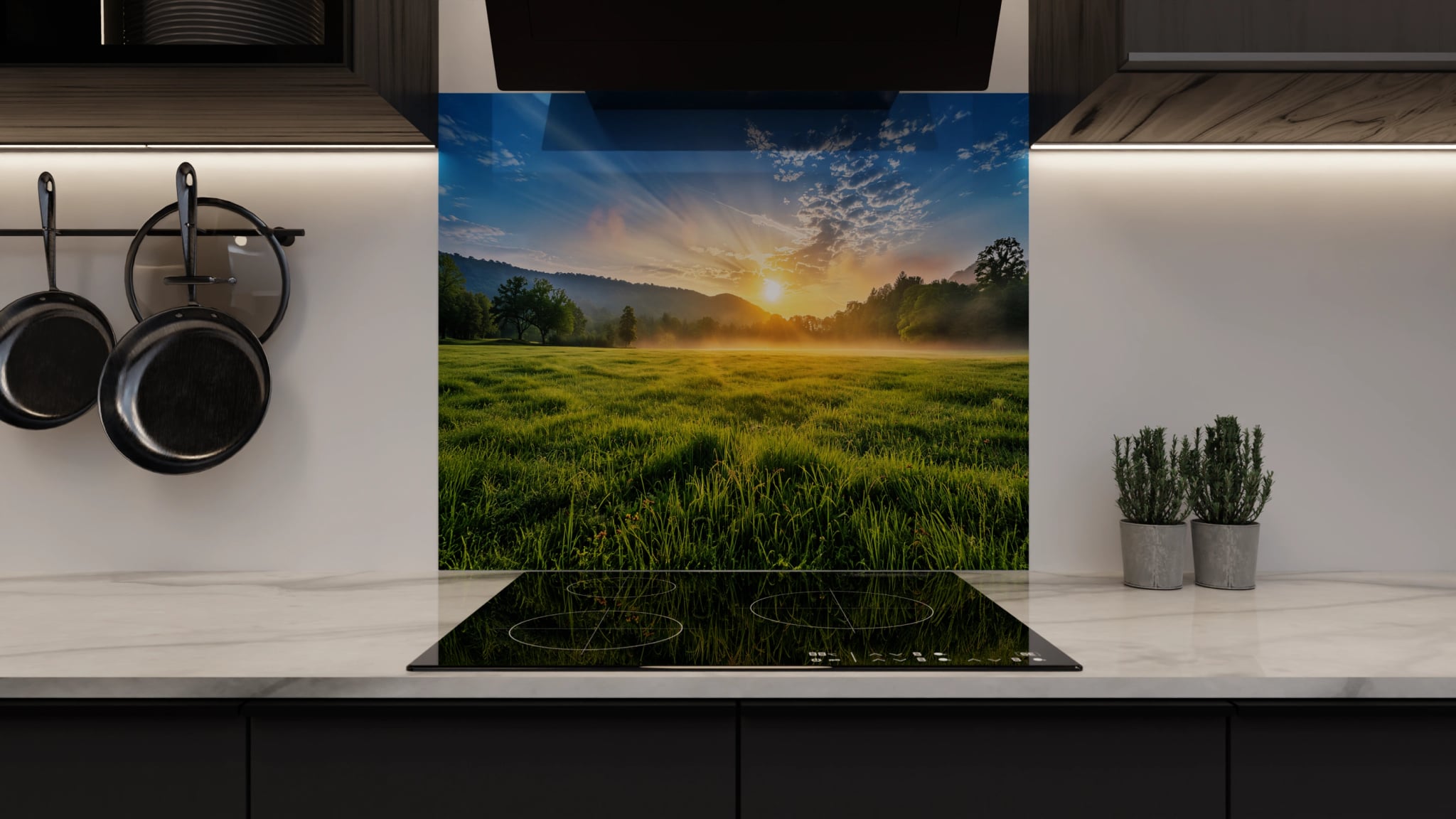 Spritzschutz - Wiesenlandschaft Morgennebel – Bild 3