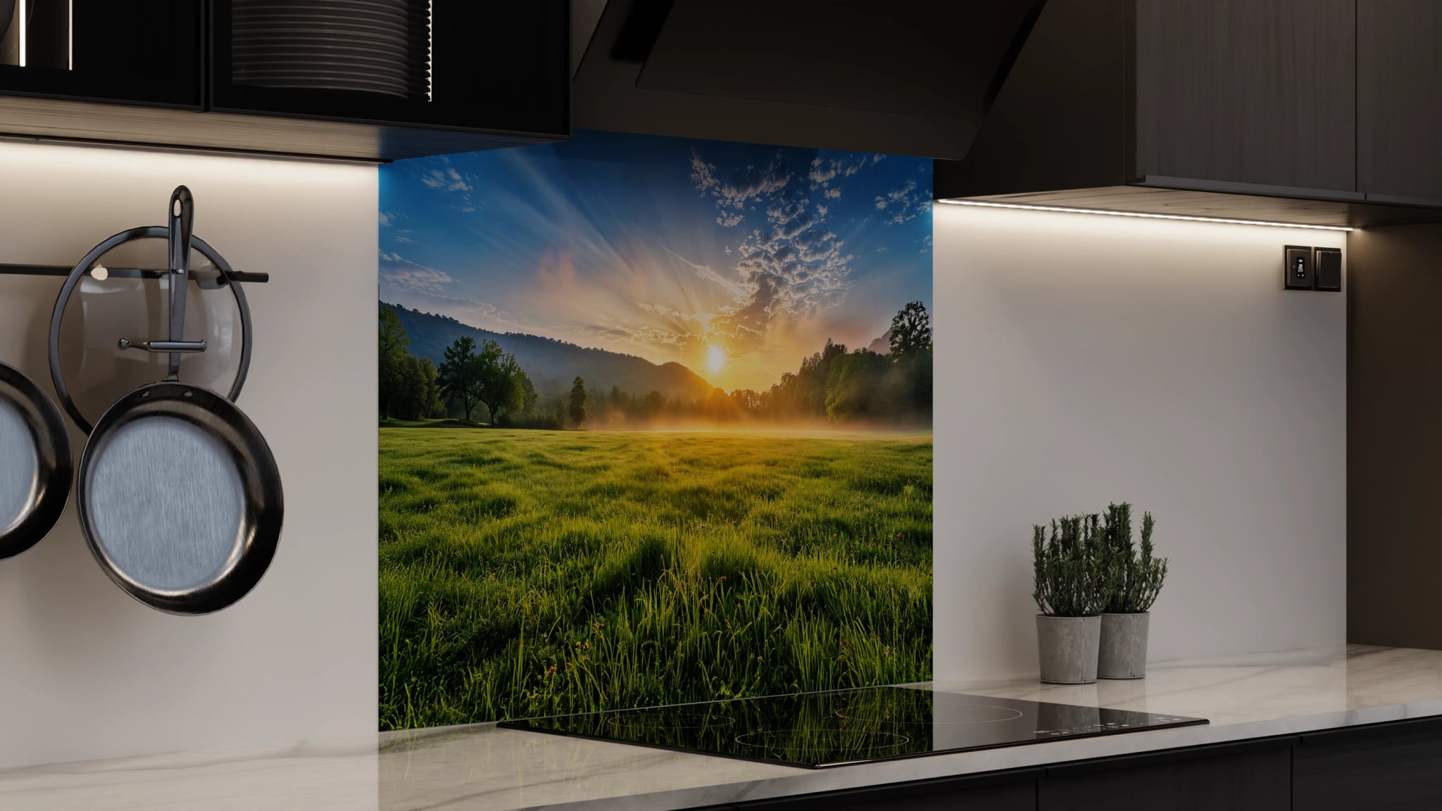 Spritzschutz - Wiesenlandschaft Morgennebel – Bild 4