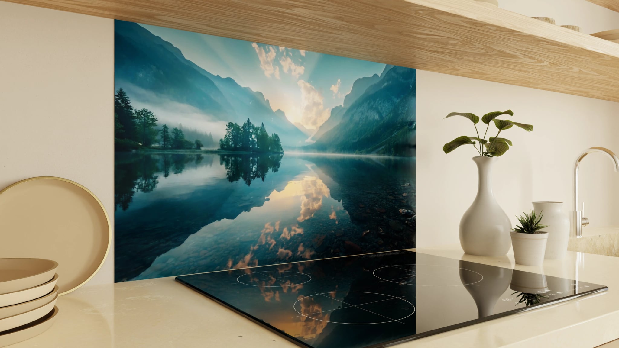 Spritzschutz - Bergsee Wolken Spiegelung – Bild 2
