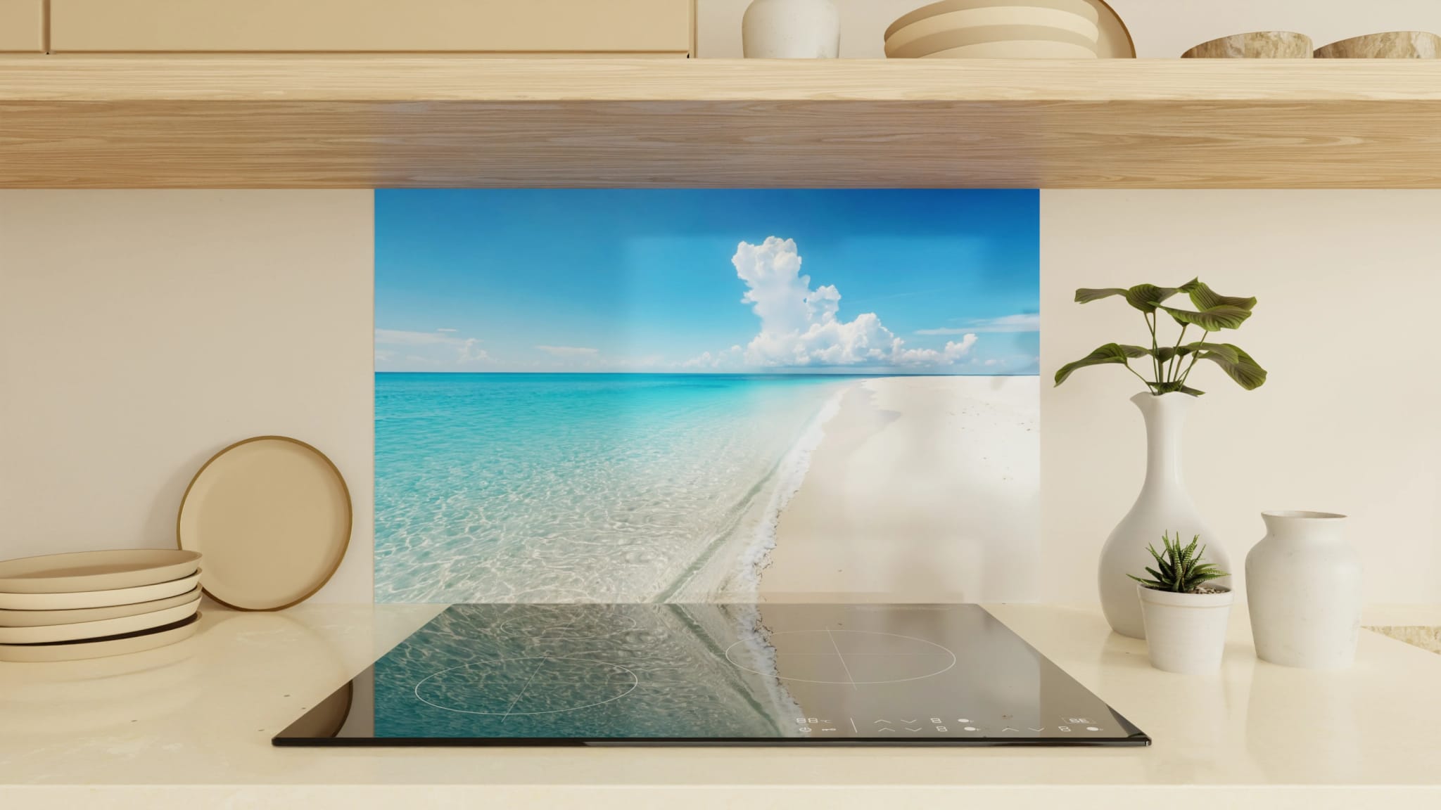 Spritzschutz - Weißer Sandstrand Türkis Wolken