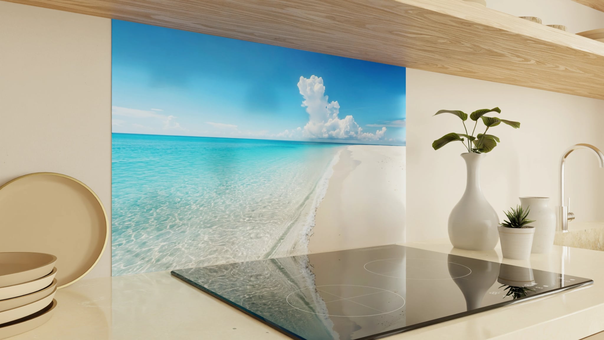 Spritzschutz - Weißer Sandstrand Türkis Wolken – Bild 2