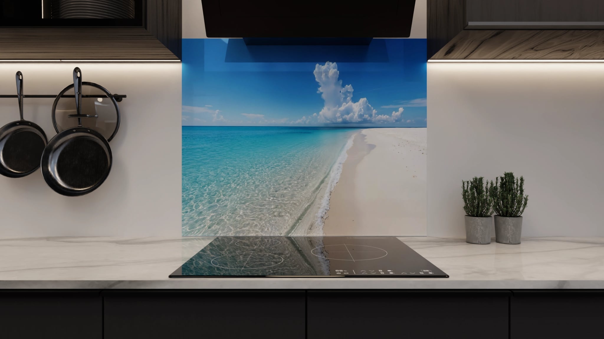 Spritzschutz - Weißer Sandstrand Türkis Wolken – Bild 3