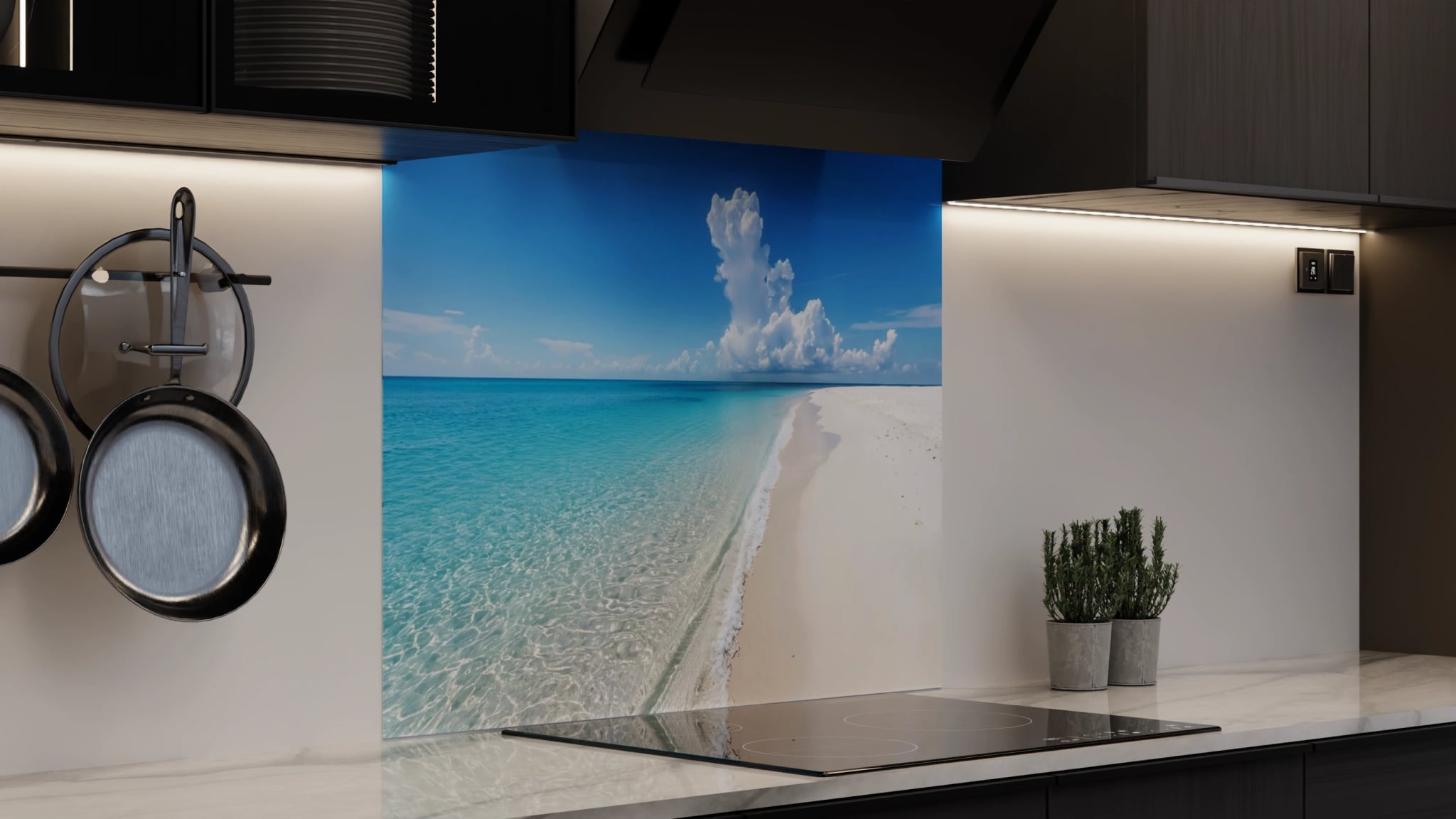 Spritzschutz - Weißer Sandstrand Türkis Wolken – Bild 4