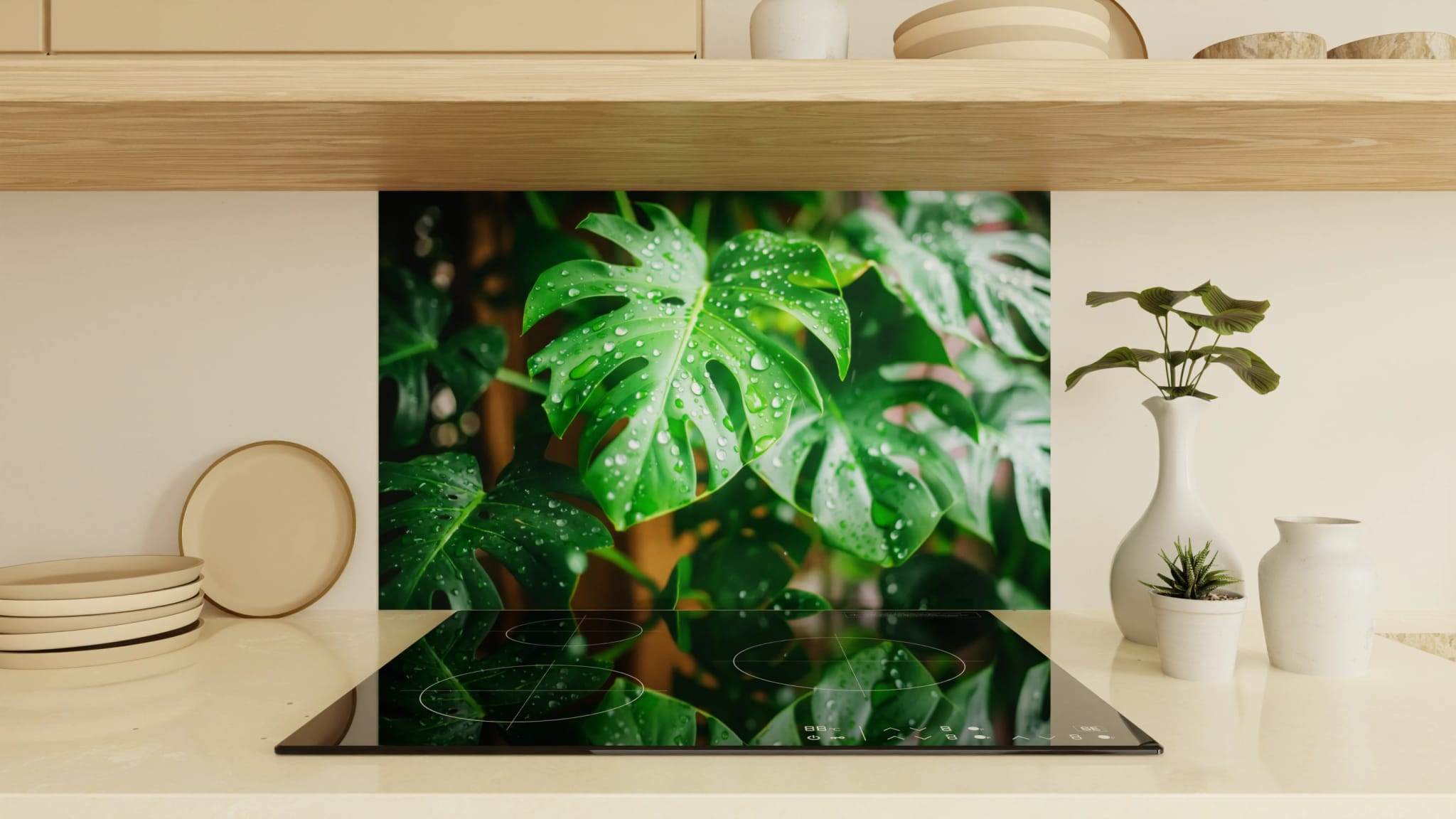 Spritzschutz - Monstera Blatt Regentropfen