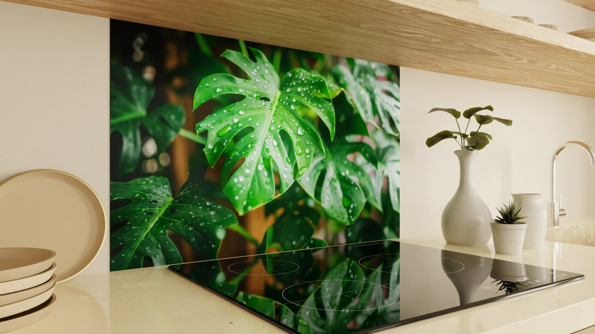 Spritzschutz - Monstera Blatt Regentropfen – Bild 2